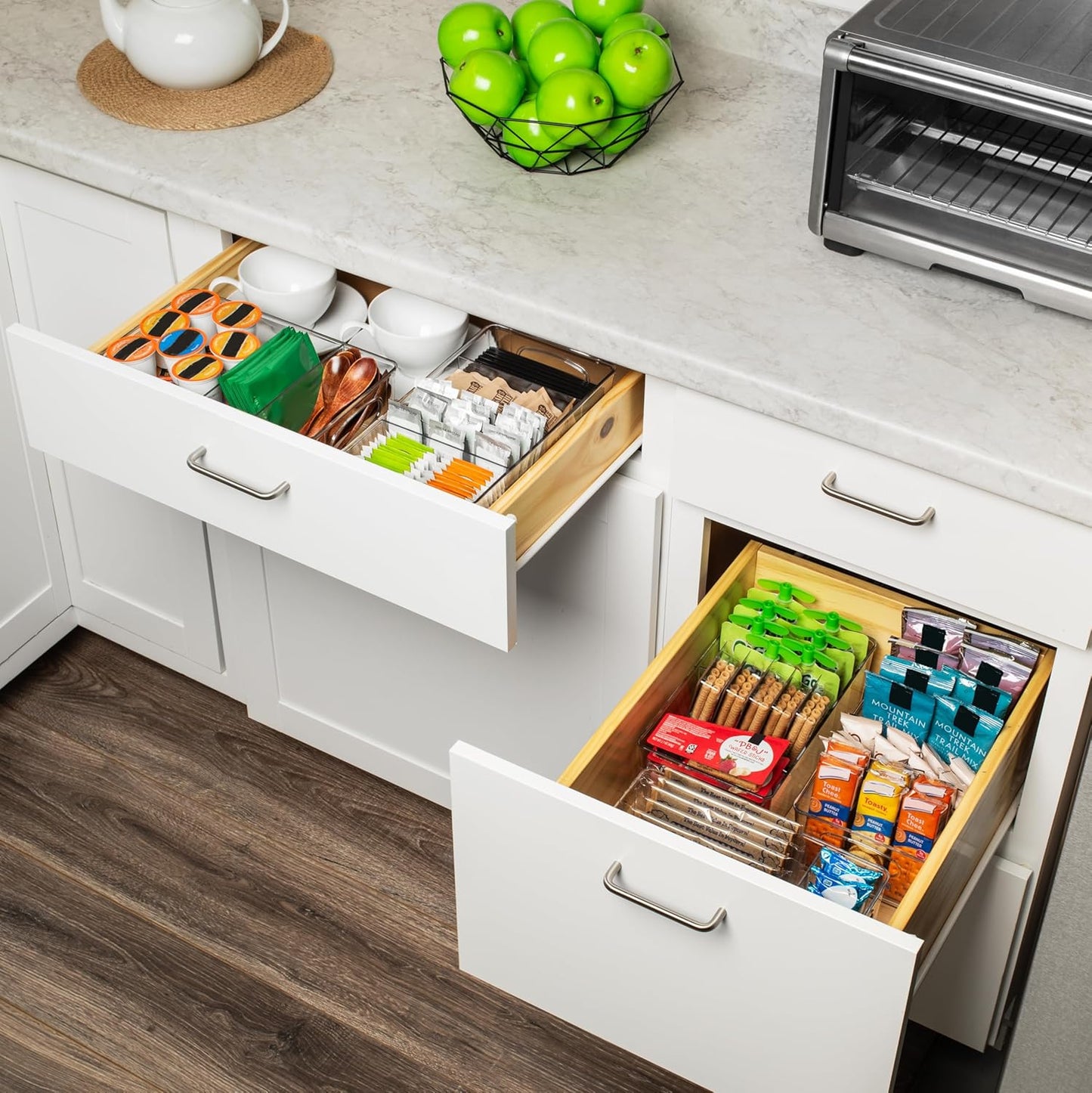 ClearSpace Plastic Pantry Organization and Storage Bins with Removable Dividers – Perfect Kitchen Organization or Kitchen Storage – Refrigerator Organizer Bins, Cabinet Organizers (2 Pack)