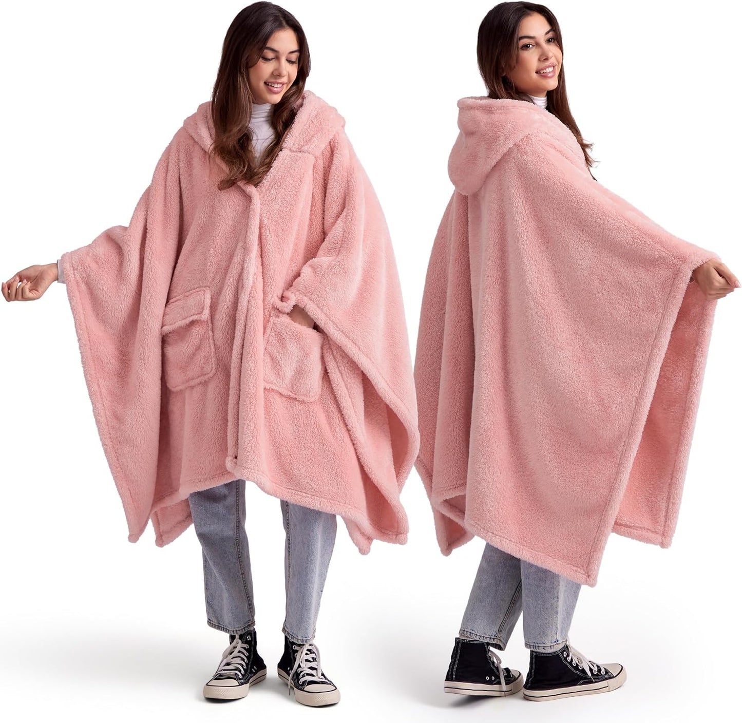 Bedsure Blanket Poncho for Women, Hooded Wearable Fleece Blanket for Adult, Winter Poncho Shawl Wrap Cape as Gifts for Mom