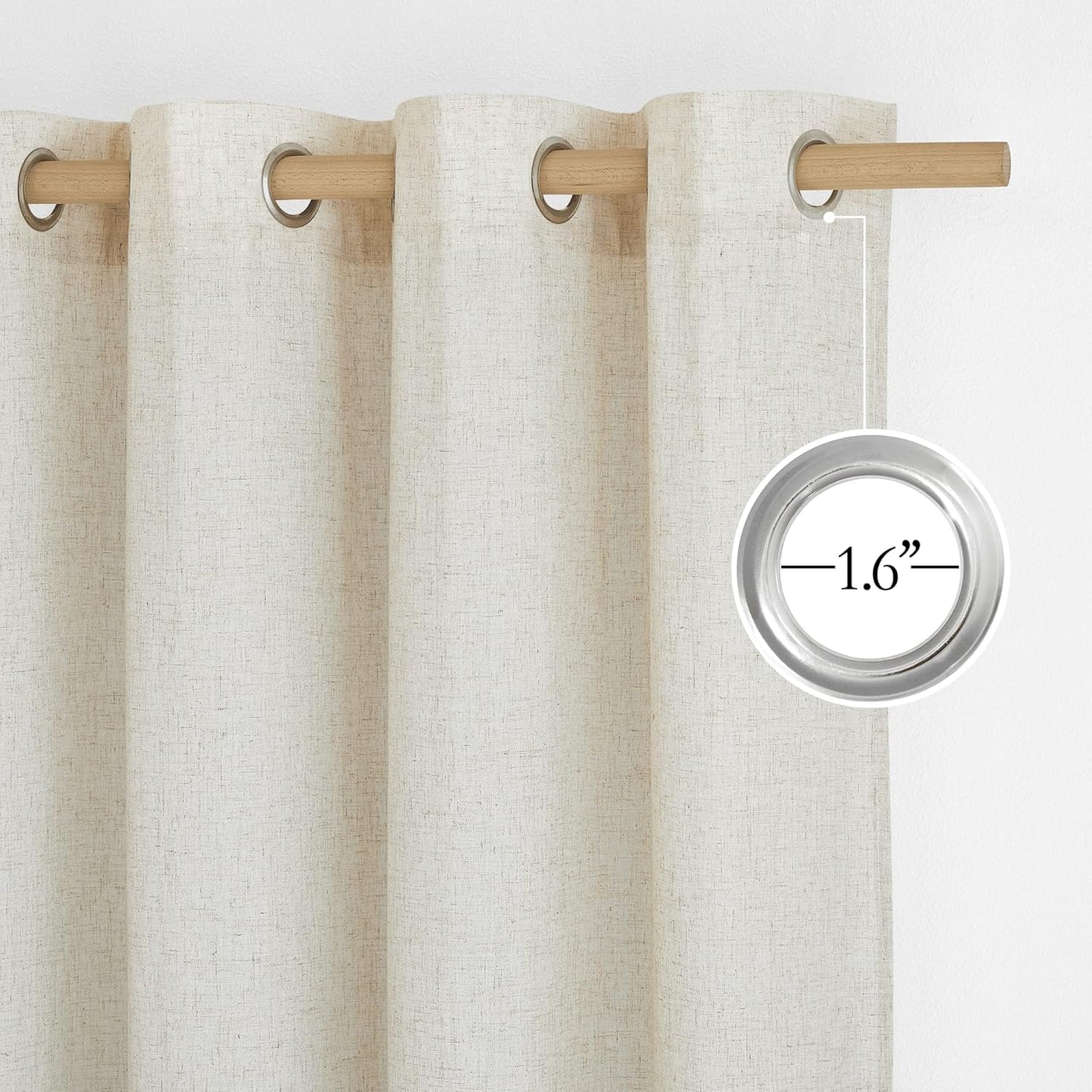 NICETOWN Flax Natural Linen Curtains for Room Divider, Grommet Top Thick Flax Semi Sheer Vertical Drapes Privacy Assured with Light Filtering for Sliding Glass Door, W68 x L84, 2 Pieces