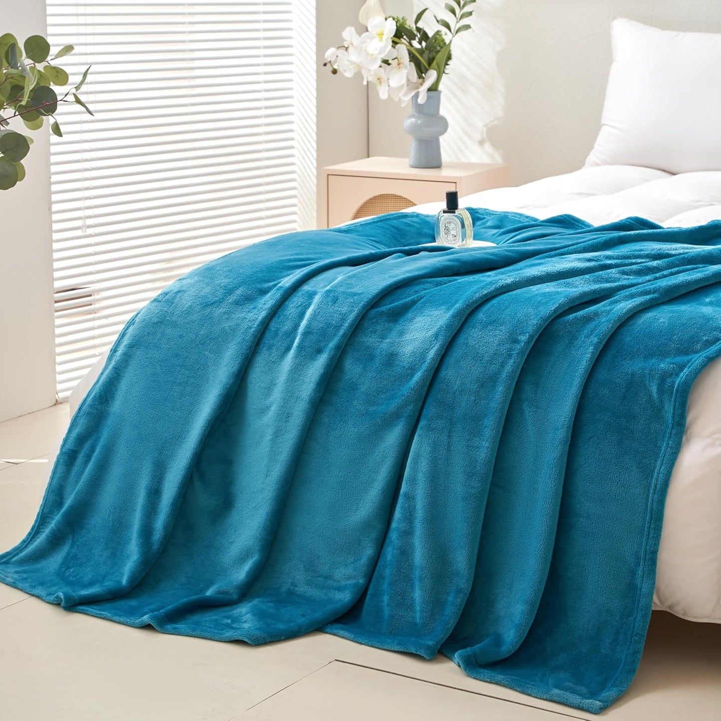 Camping Throw Blanket- Cozy Flannel Blankets for All Seasons Suitable Bed, Couch, Sofa, Movie Night, and Travel- Peacock Green 60" x 80"