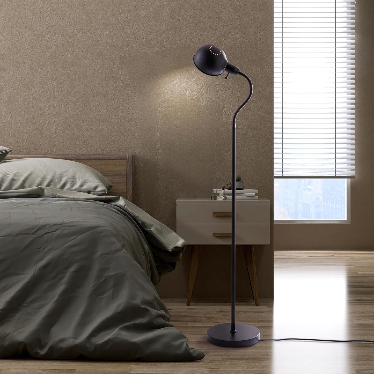 O'Bright Nova - Adjustable Floor Lamp with Flexible Gooseneck and Rotatable Shade, E26 Socket, 10-Inch Base - Ideal for Reading, Bedside, Living Room, Black