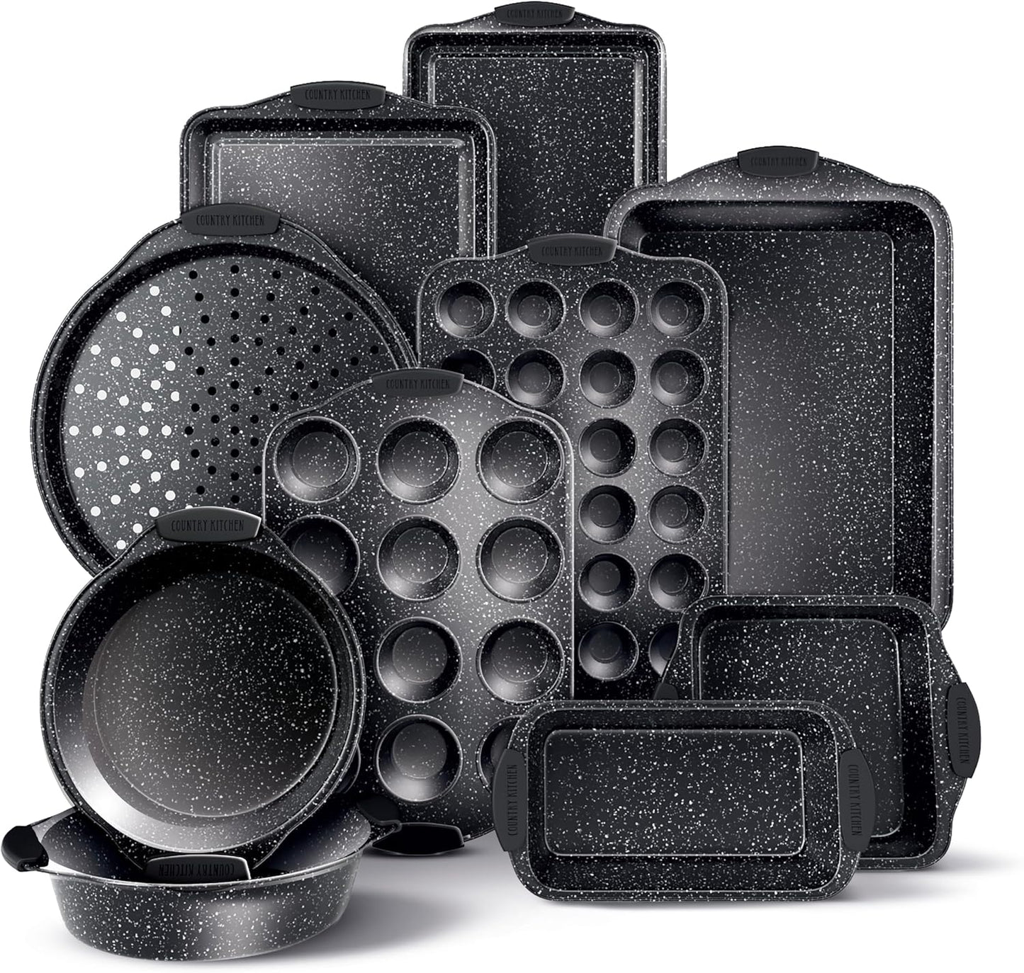 Country Kitchen Nonstick Stackable Bakeware Set - Durable, Easy Release Baking Set, Black, 10 Pcs