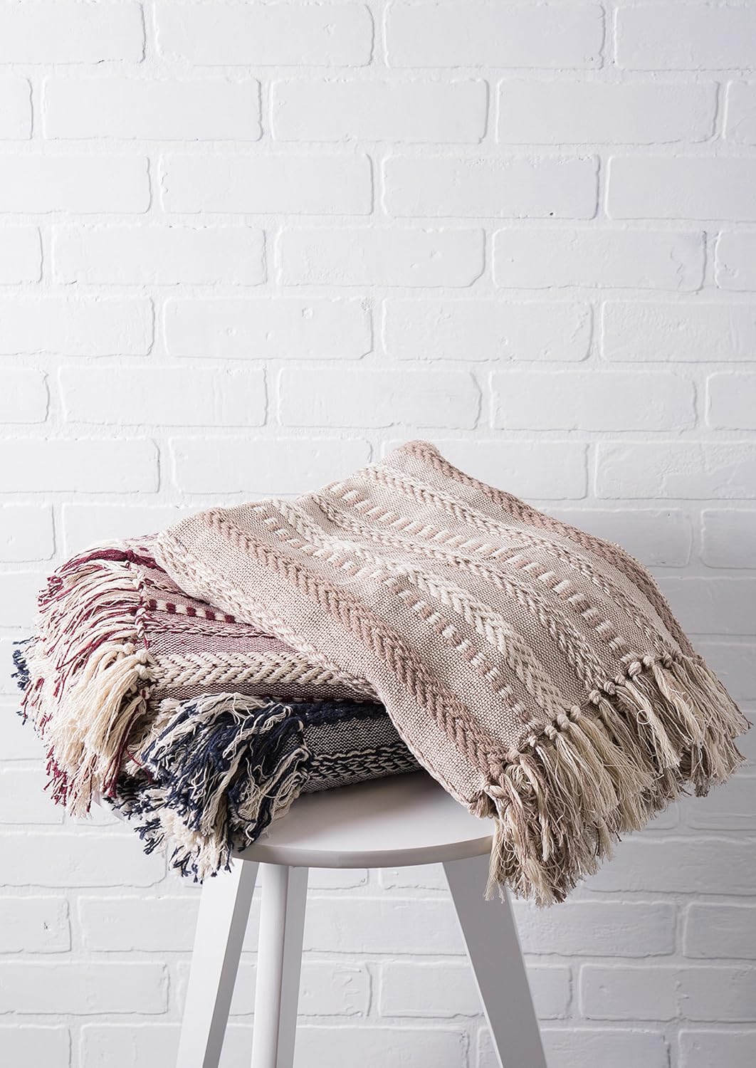 DII Braided Striped Decorative Throw Blanket, 50x60, Stone