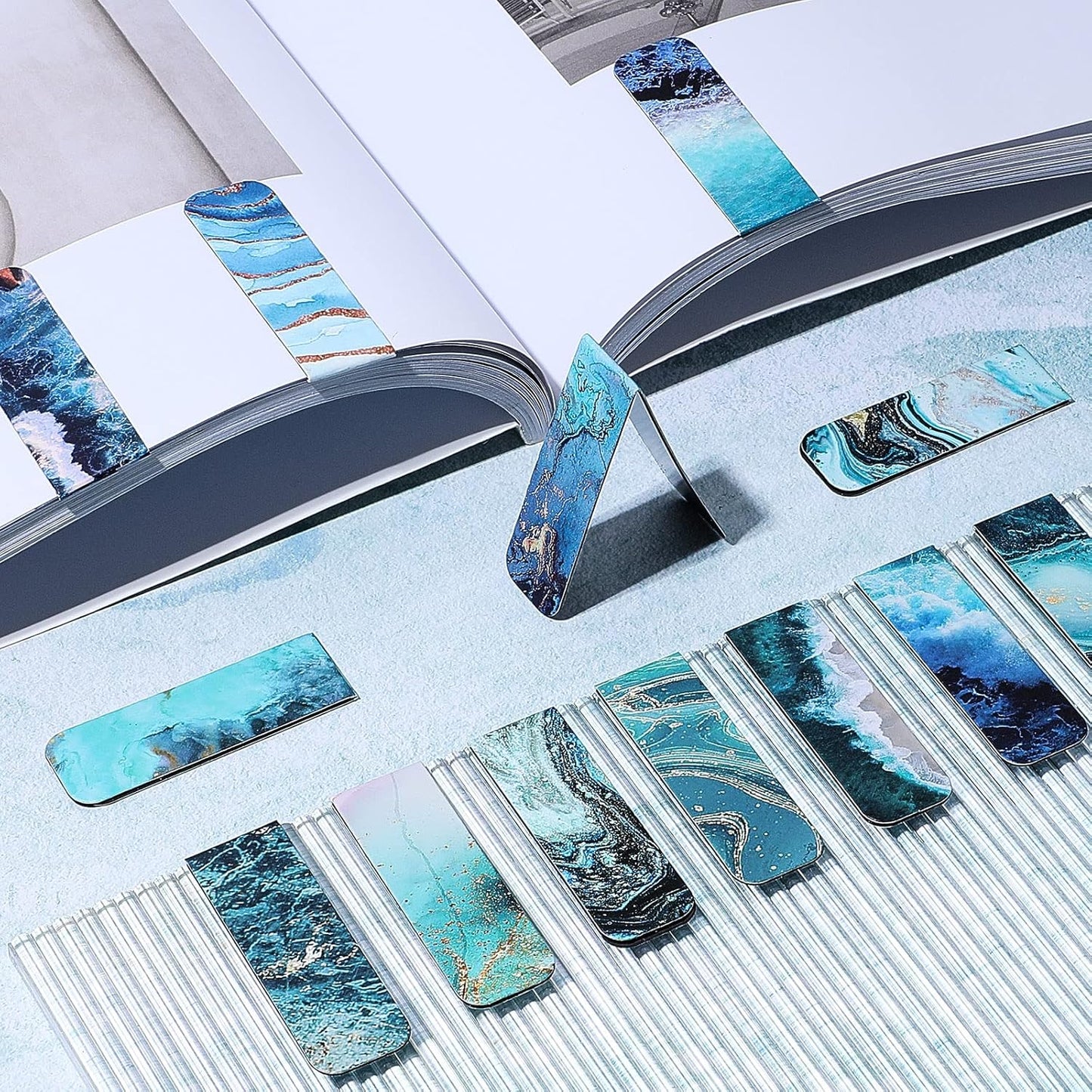 Zonon 24 Pcs Ocean Magnetic Bookmarks Easter Exchange Gifts Summer Blue Magnet Page Markers Page Clip Funny Bookmark Gifts for Reading Lover Women, Men Classroom Prize Party Favor