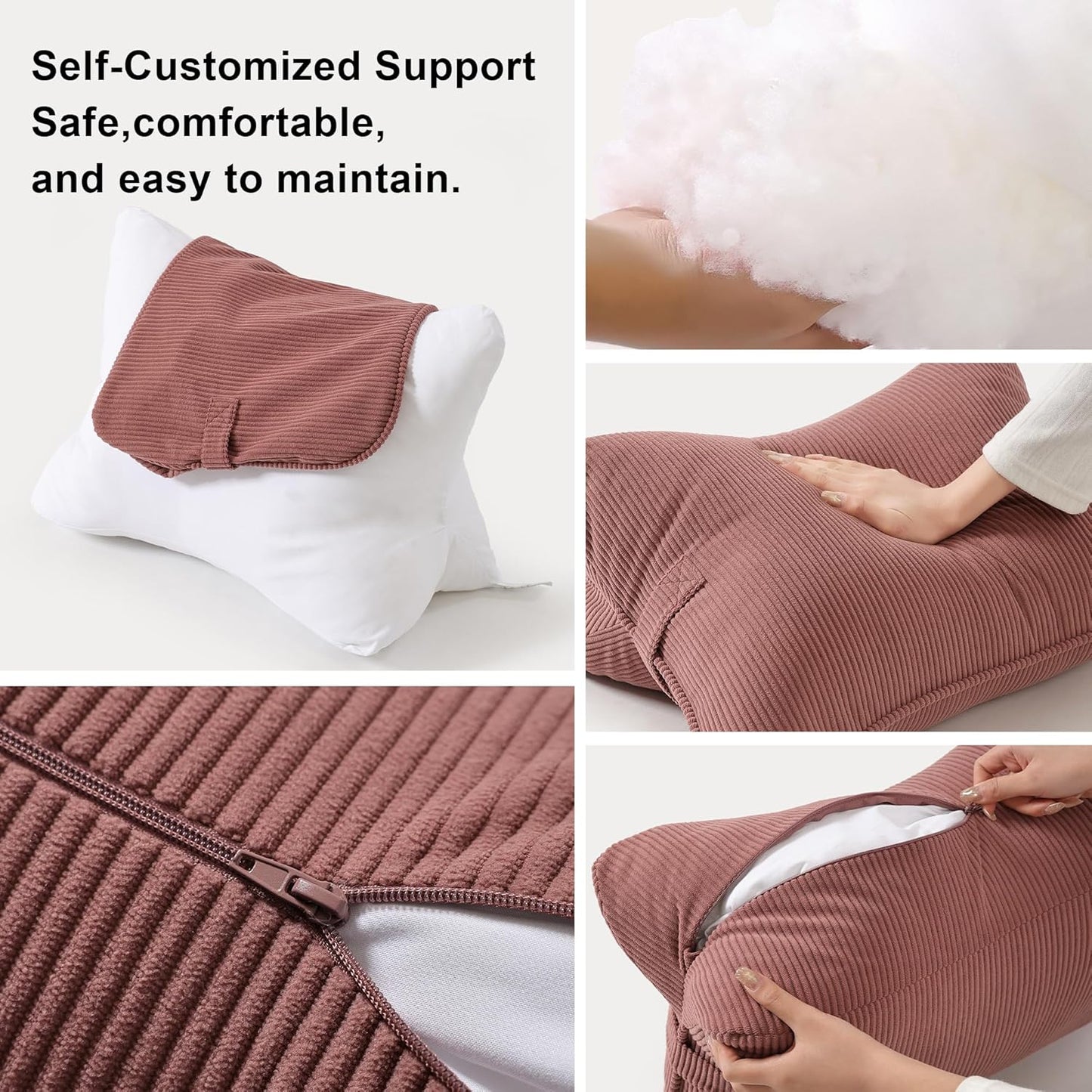 Corduroy Back Pillow for Sitting Up & Reading, Ergonomic Triangle Lumbar Support Cushion for Sofa, Armchair & Bed, Removable Cover, Brick Brown