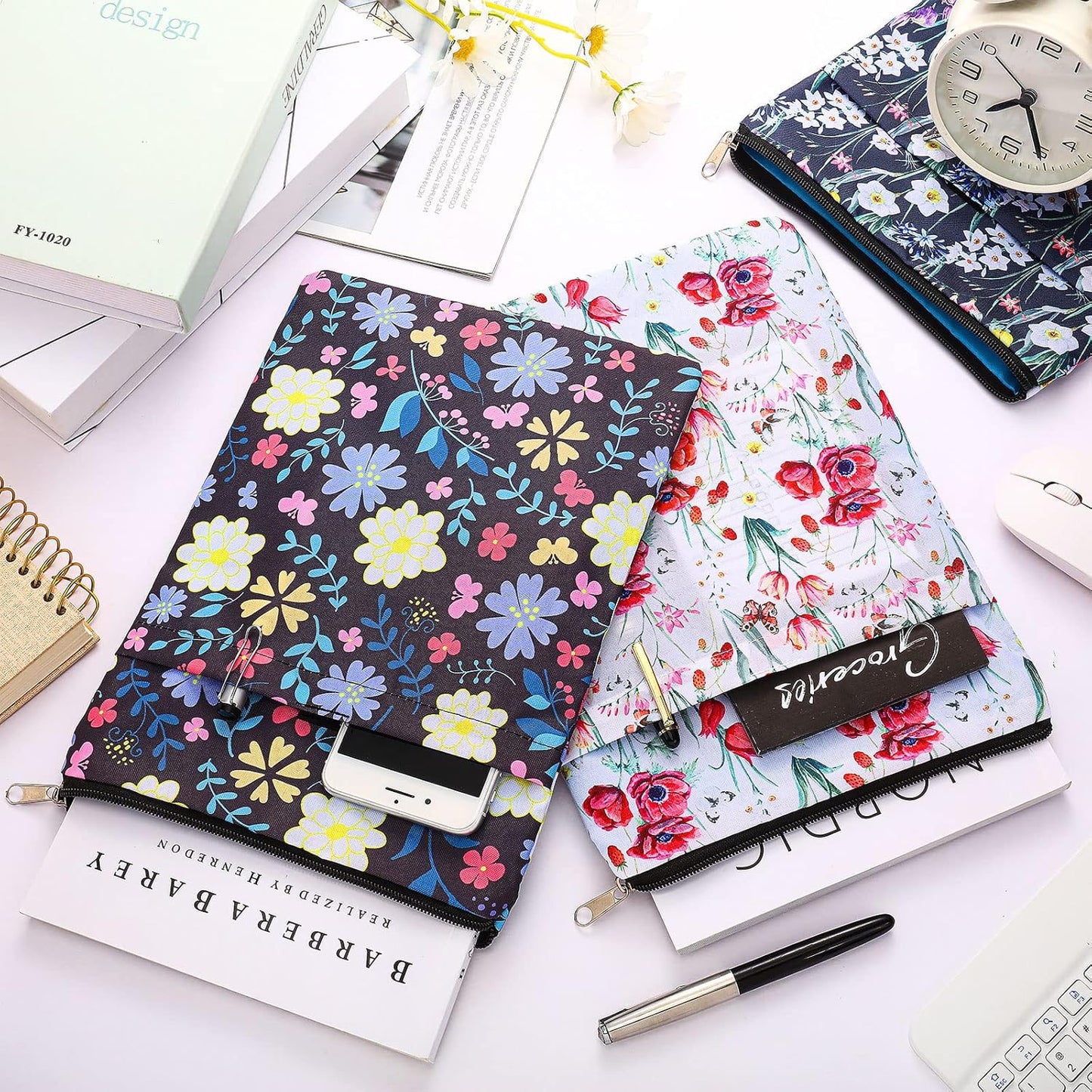 Tinlade 3 Pcs Floral Book Covers with Zipper Cute Flower Pattern Book Covers Lovers Gifts Washable Fabric Protector for Women Friend Sister Accessories Gifts