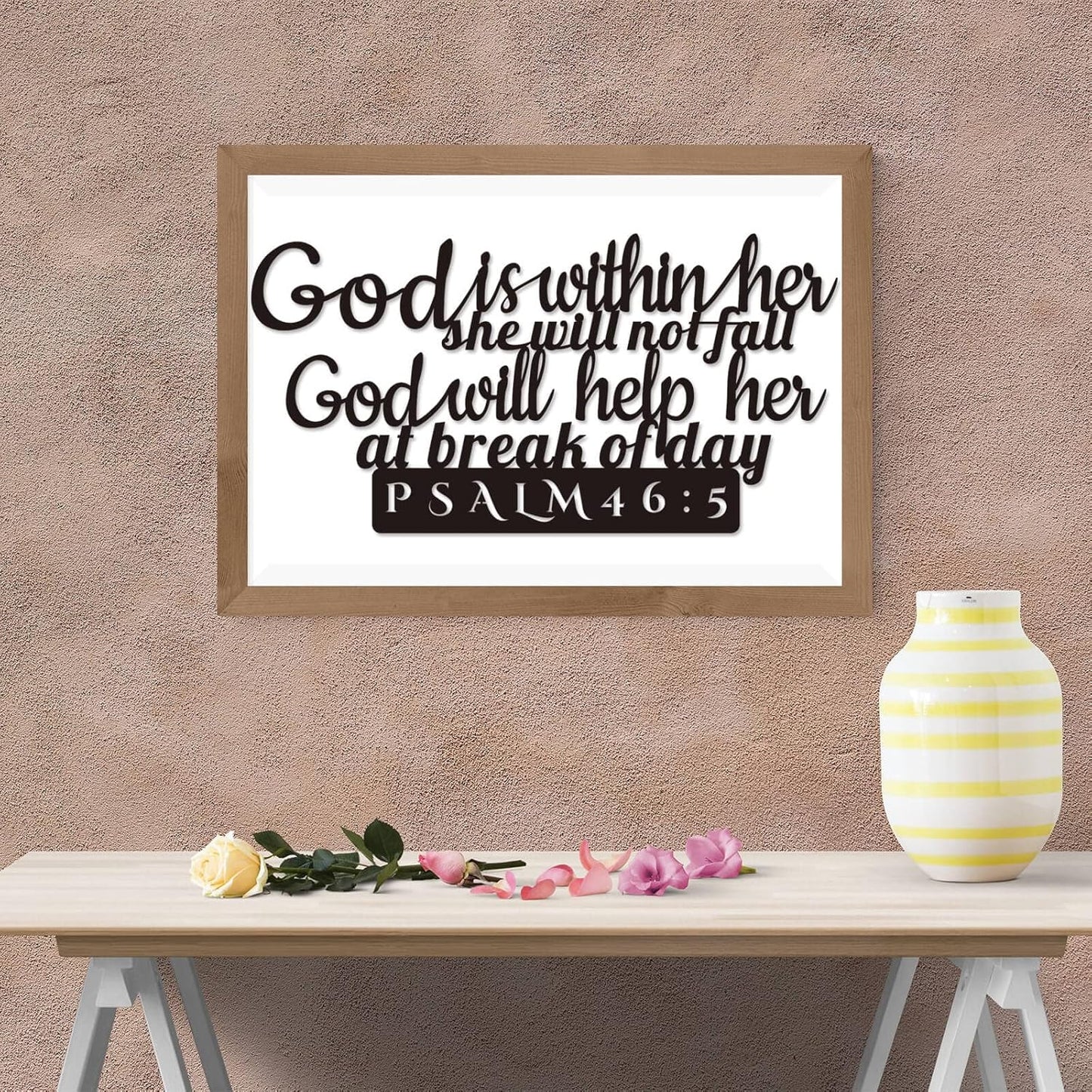 Psalm 46:5 Inspirational Scripture Metal Wall Sign - 16.5"X8.3" Inch Steel Bible Verse Wall Art Hangings and Holy Biblical Decor (Black)