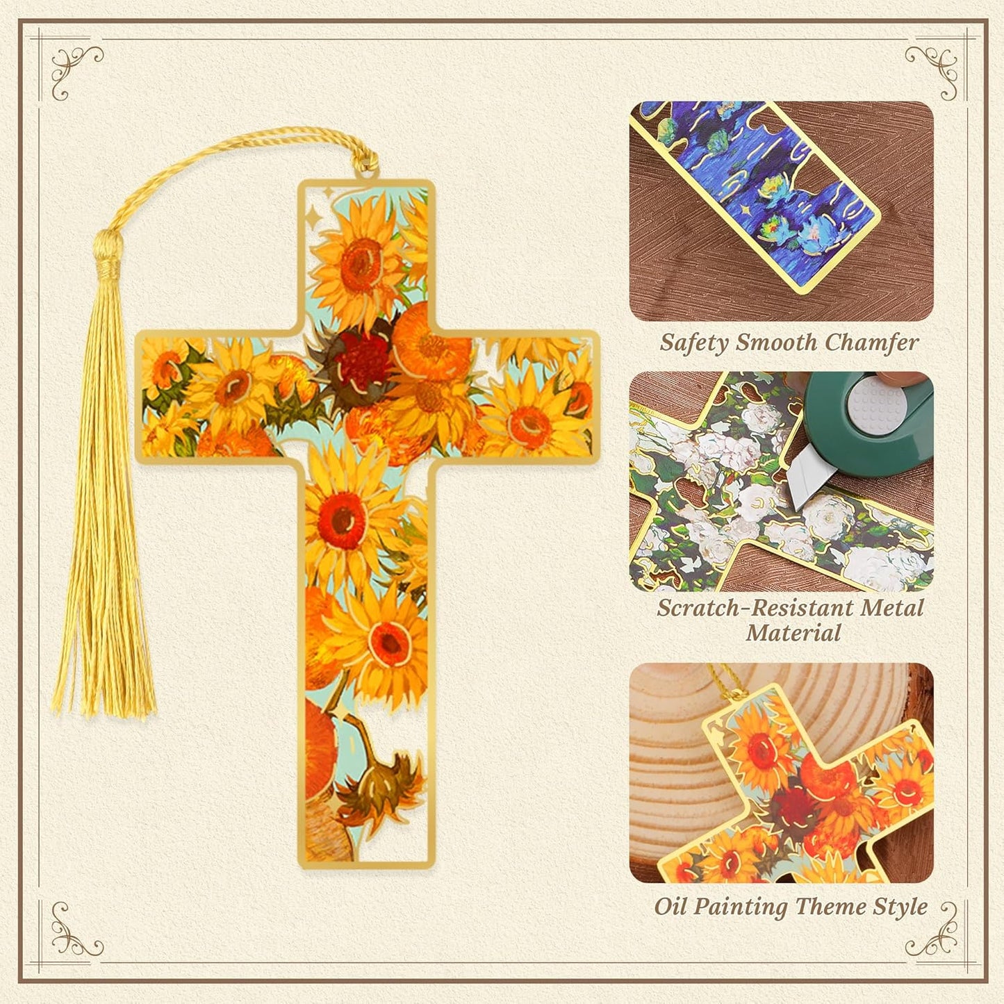 6pcs Metal Bookmarks Cross Bookmarks for Women Men Kids Teacher Book Lovers Gifts, Christian Religious Bible Personalized Bookmark with Tassel Hollow Oil Painting Style Cute Book Marks