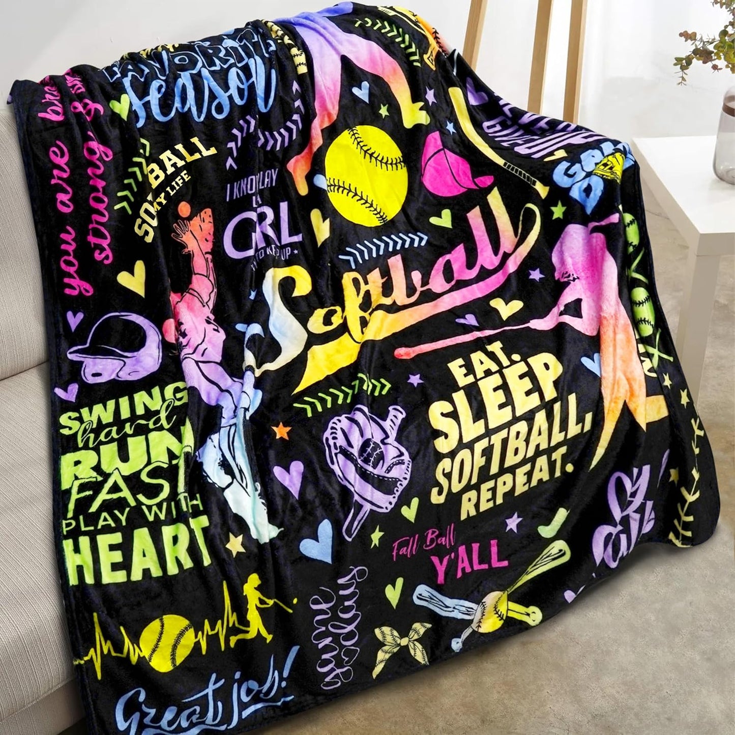 Softball Blanket Gifts for Boys Girls, Softball Lovers Throw Blanket Super Soft Lightweight Travel Bed Sofa Blankets for Sport Fans Kids Adults Player Coach, 50 x 60 Inch