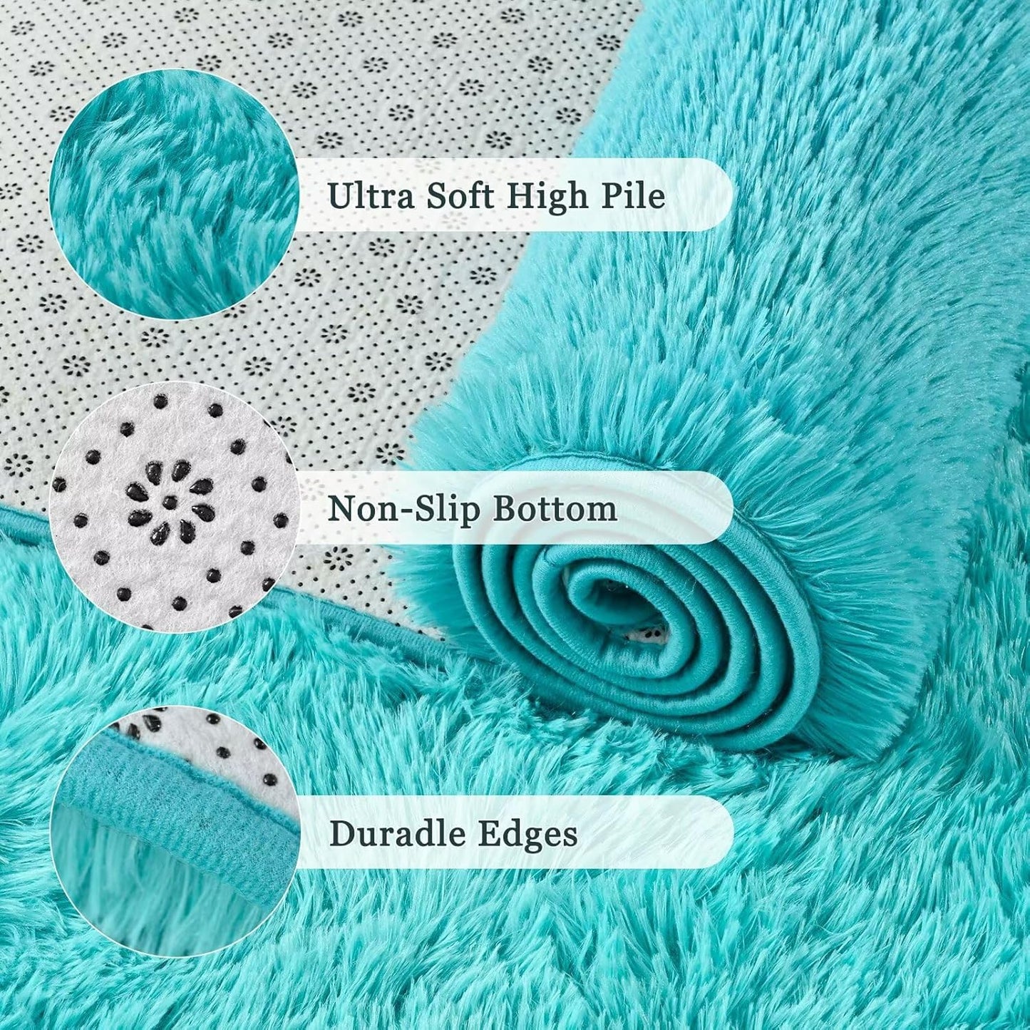 junovo Blue Washable Area Rug for Boys Bedroom Living Room, 4x5.3 Soft Non-Slip Fluffy Rugs, Shag Plush Memory Foam Carpet for Kids Room Baby Nursery Home Decor