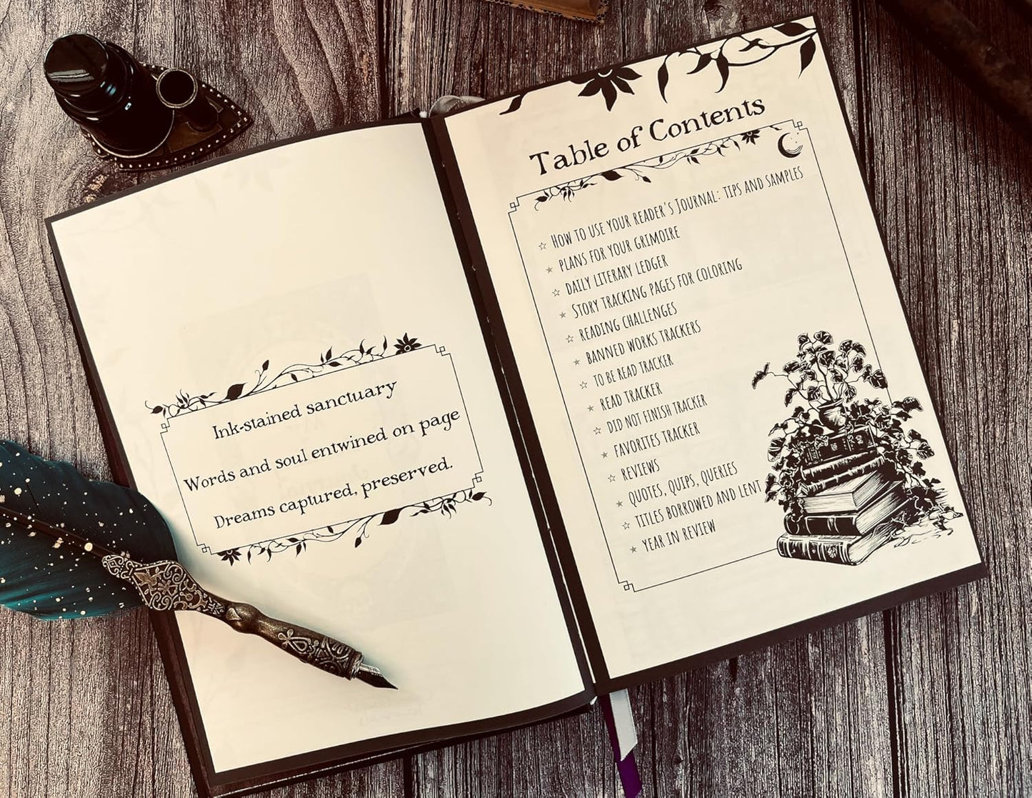 Conquest Journals Waiting for the Night Readers Journal, Gothic Inspired, Journaling for Reading, 150 Pages, 6'' x 8.5'', Lay-Flat Binding, 2 Ribbon Bookmarks & 1 Bookish Sticker Sheet, Gothcore Merch