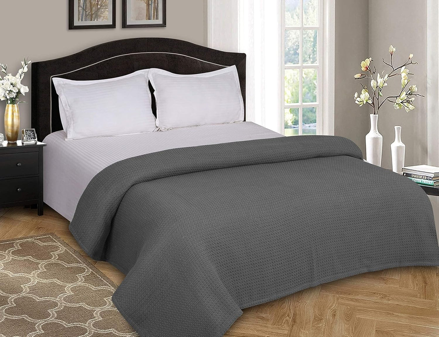 Belizzi Home 100% Cotton Bed Blanket, Breathable Bed Blanket King Size, Cotton Thermal Blankets King, Perfect for Layering Any Bed for All Season, Charcoal Grey