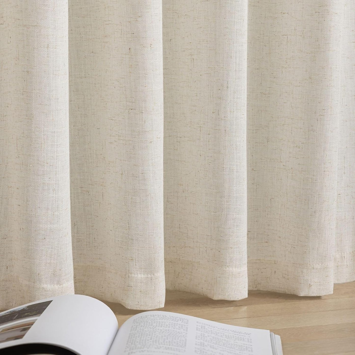 VOILYBIRD Palma Natural Linen Textured Semi Sheer Curtains for Living Room 96 Inches Long Draperies Curtains Bronze Grommet (52''W x 96''L, 2 Panels, Linen)