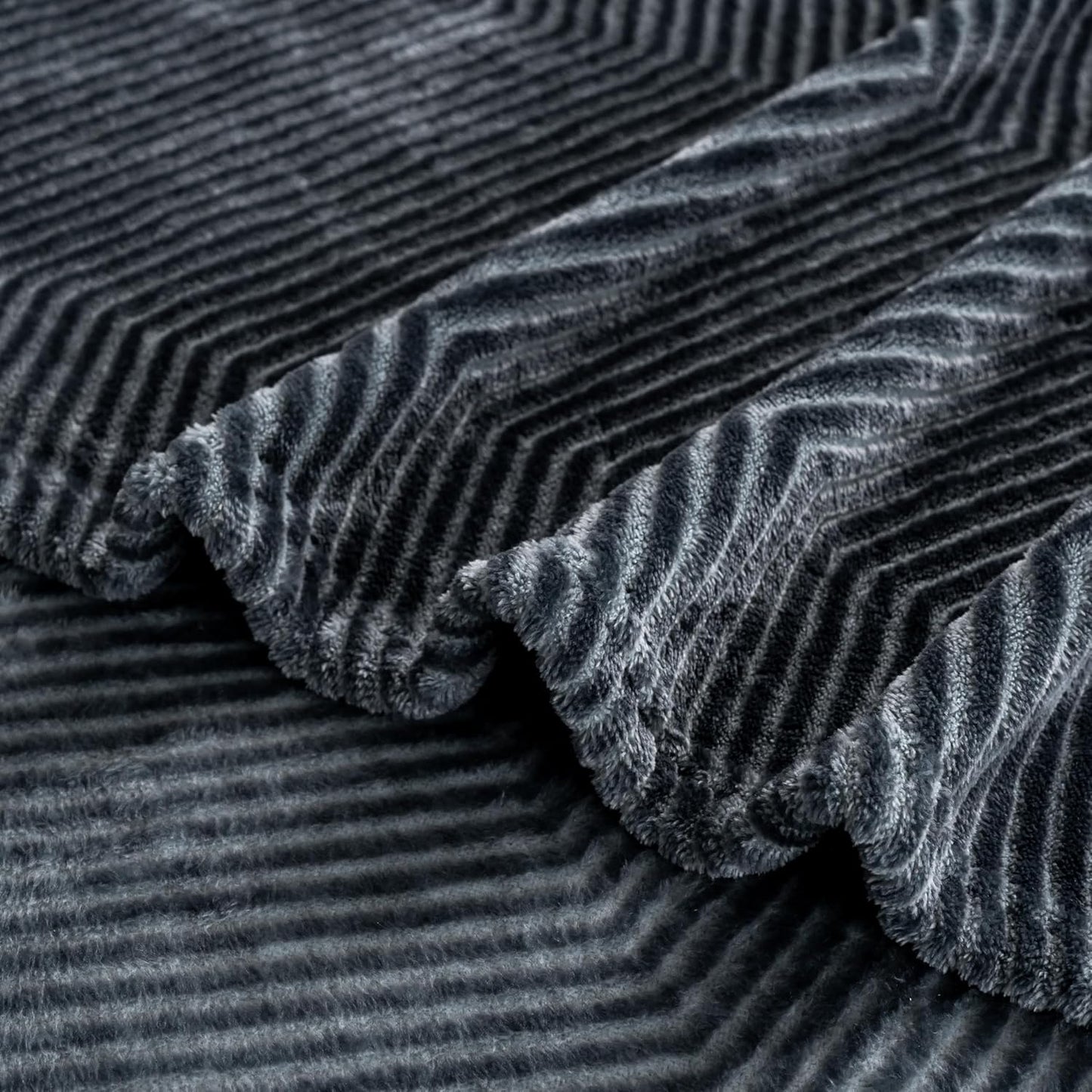 Oversized King Fleece Blanket 120x120 Inches, Seamless Soft Cozy 3D Jacquard Flannel Blanket 10'x10' Extra Large for Bed, Sofa, Couch, Travel & Camping, California King Throw, Dark Grey - Wave