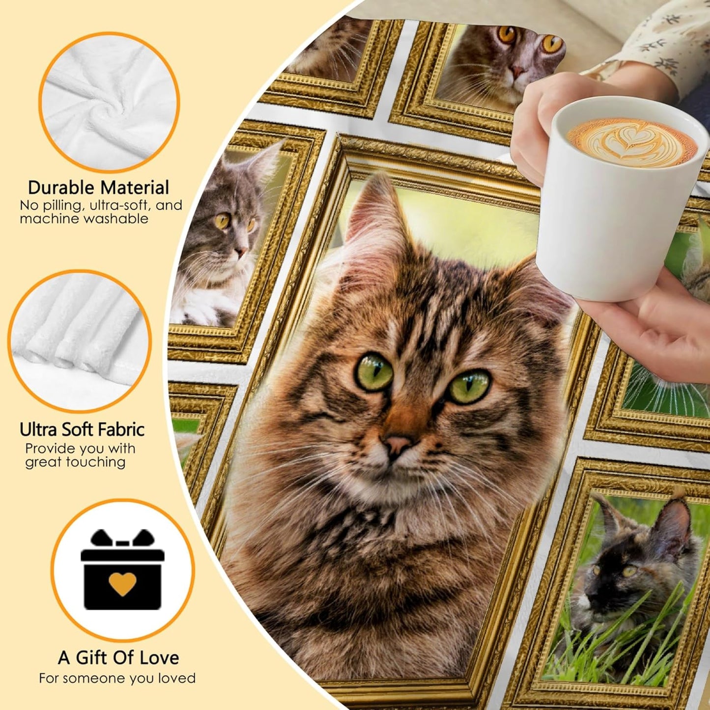 Maine Coon Cat Throw Blanket Super Soft Flannel Blanket Home Decor,Plush Fuzzy Cozy Lightweight Bed Quilt Blanket for Couch Bed Sofa All Season,40"x50"-Kids/Throw Size