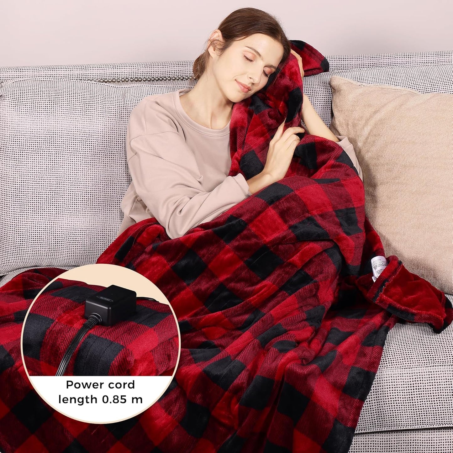 SUNVIVI Heated Blanket Throw Size, Electric Blanket Double-Layer Flannel with 4 Heating Settings, 4 Hours Auto Off, 5 Years Warranty, ETL Certified, Machine Washable, Black & Red, 50" x 60"