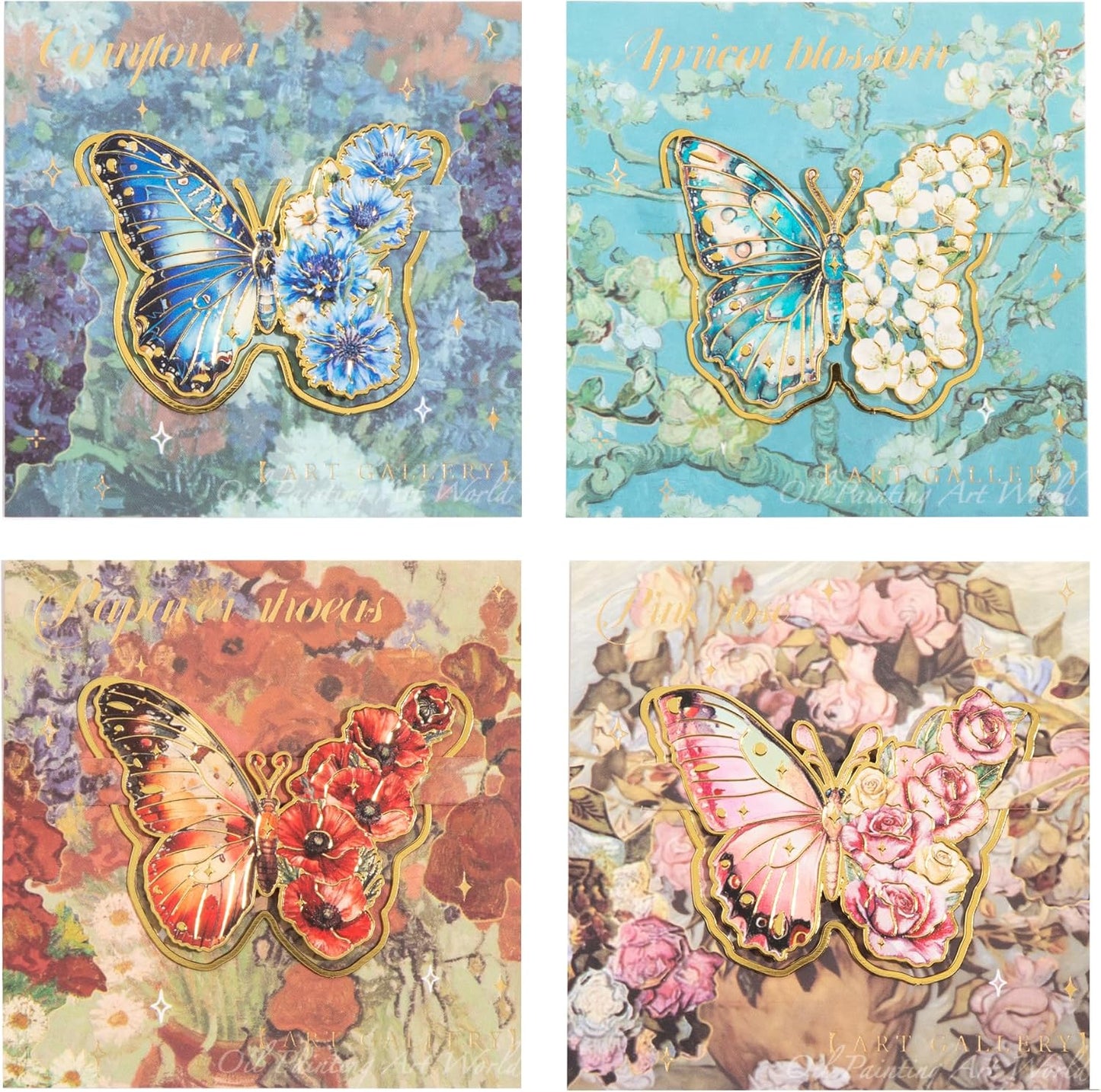 4 PCS Metal Butterfly Bookmarks, Golden Clips Bookmark Monet Oil Painting Theme Book Mark Bookmarks for Book Lovers Women Teens Writers Readers Children