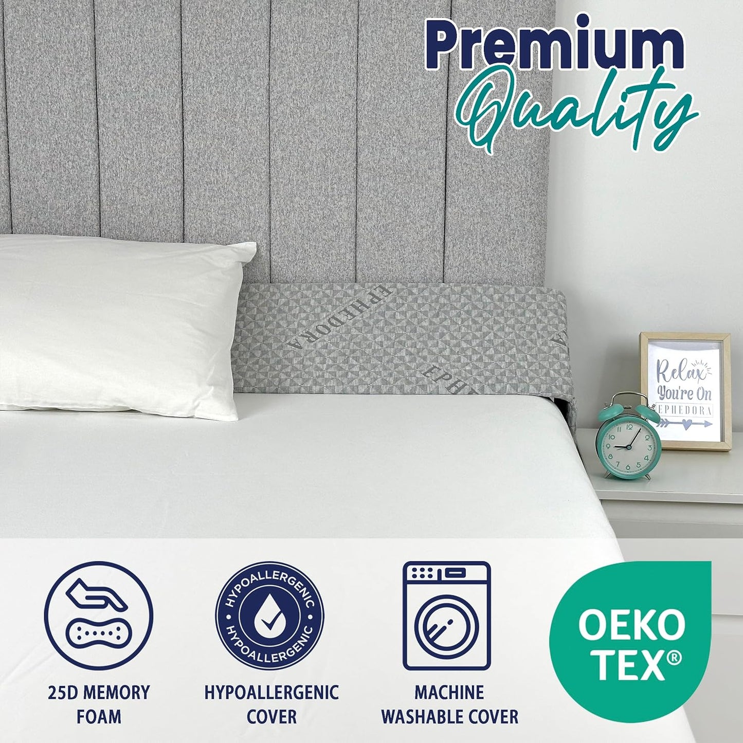 Bed Wedge Pillow for Headboard Gap Filler King Size - High Density Memory Foam Headboard Pillow Wedge Prevents Items Falling - Triangle Mattress Spacer with Pockets