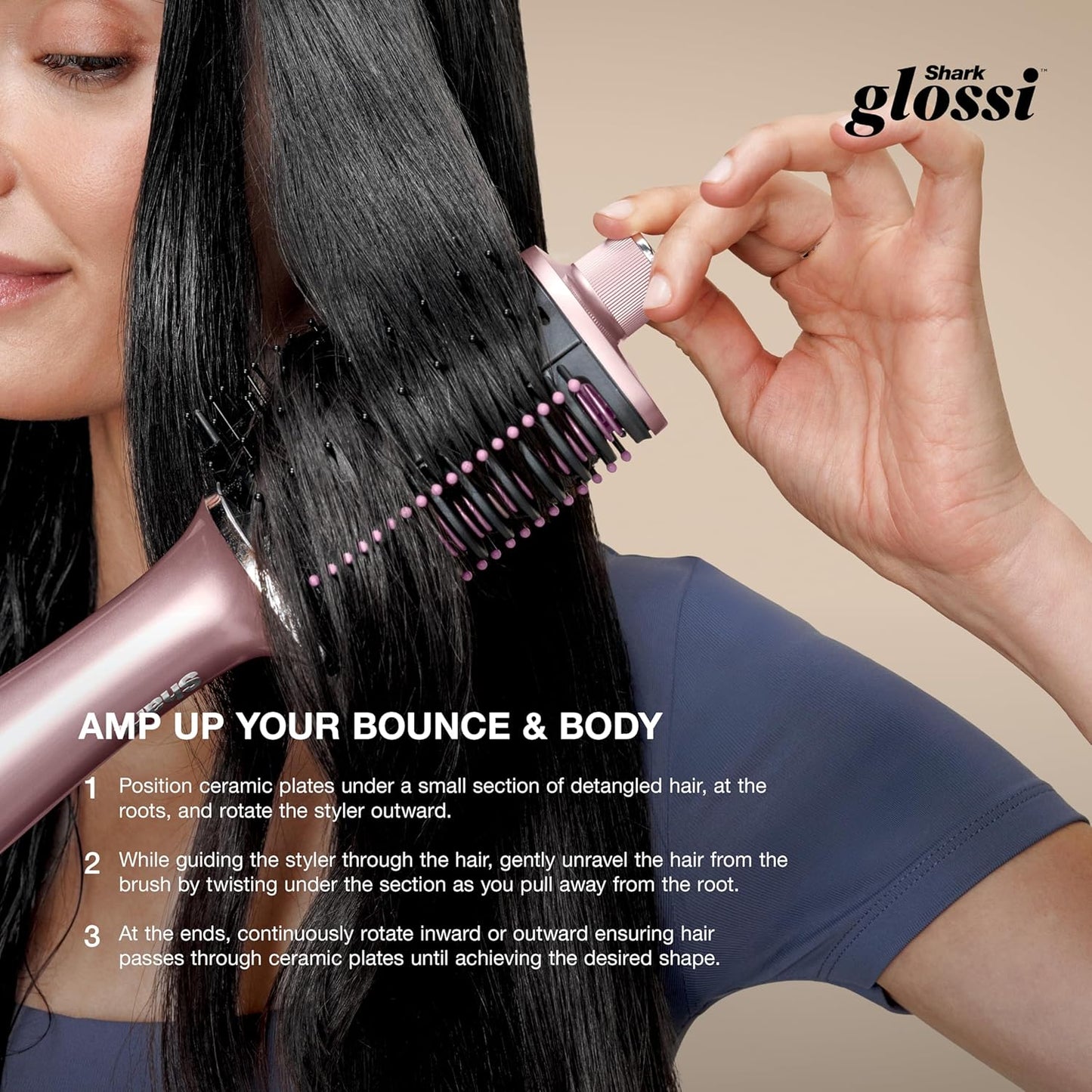 Shark Glossi 2-in-1 Hot Tool and Air Glosser | Ultra-Fast, Ultra-Glossy Blowouts at-Home | Heat-Controlled Ceramic, Curly, Coily, and Color Friendly | Lychee | HT302PK