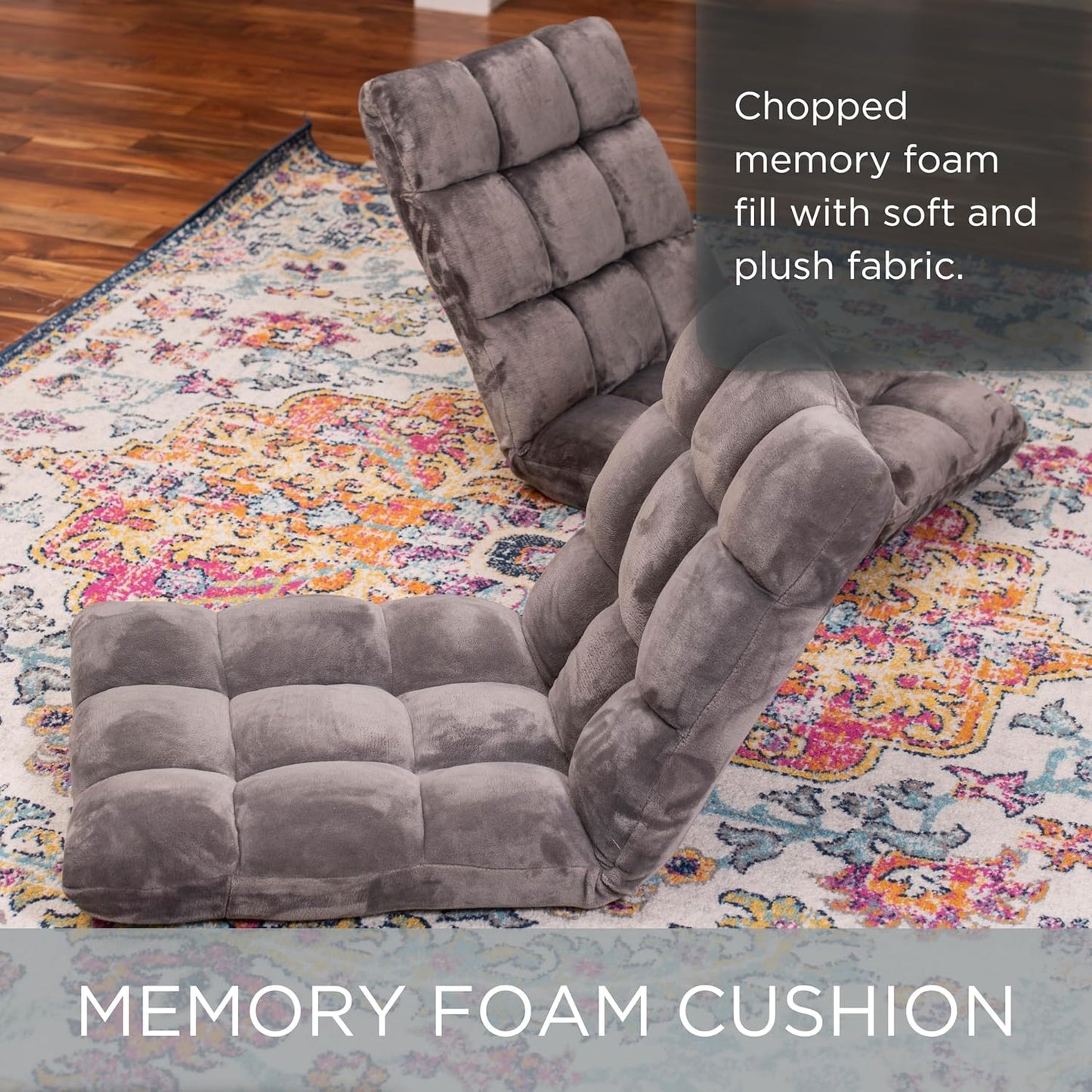 BIRDROCK HOME Adjustable Memory Foam Floor Chair - Ideal for Gaming, Reading, Meditation - Comfortable and Versatile - Suitable for Kids and Teenagers - Comfy Foldable Floor Seat - Grey