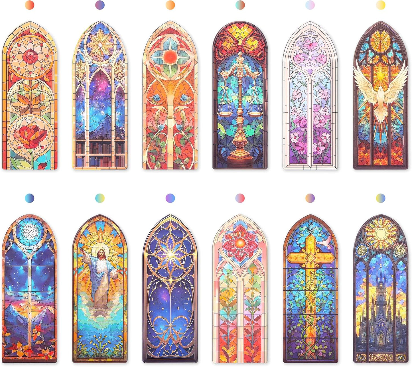 12 PCS Stained Glass Theme PET Bookmarks for Women, Lightweight Church Window Bookmark Set Artistic Book Mark for Girls, Readers, Teenage, Christmas New Year Gift Birthday Present for Book Lovers