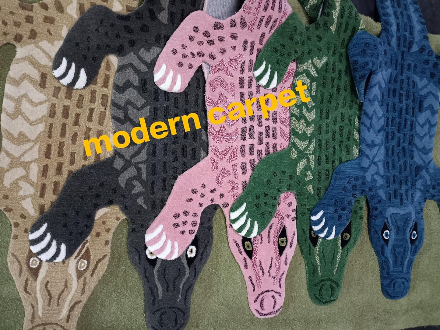Handmade Hand Tufted Wool Crocodile Rug – Animal Shape Kids Room Area Rug with Cotton Backing – Soft Plush Decorative Carpet for Nursery, Bedroom & Living Room by Modern Carpet (6x9 ft)