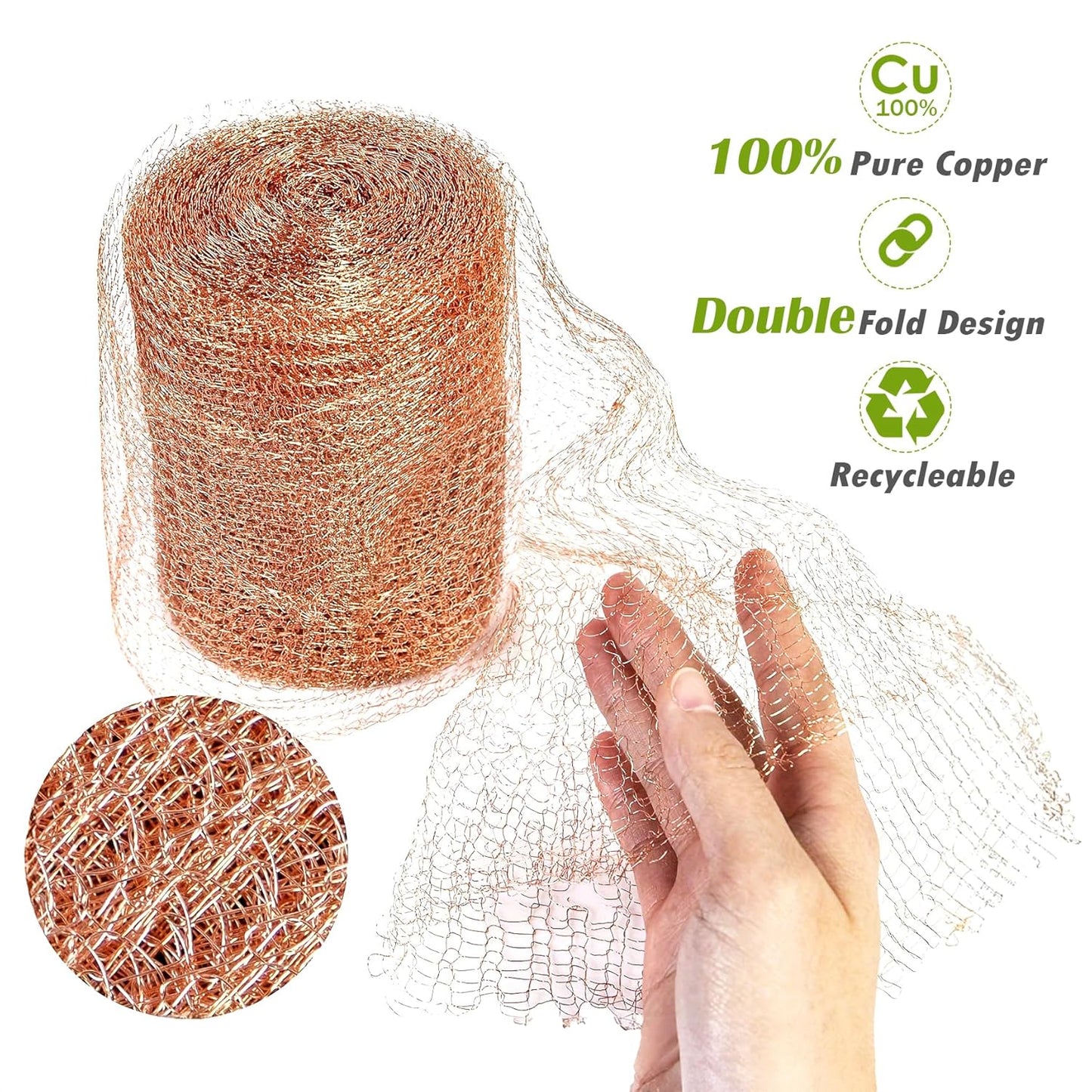 Copper Mesh Rodent Control Copper Wool for Slugs Mice Pest Snail Bird Control 5" x 100 ft Copper Wire for Weep Hole Covers Rodent Mesh