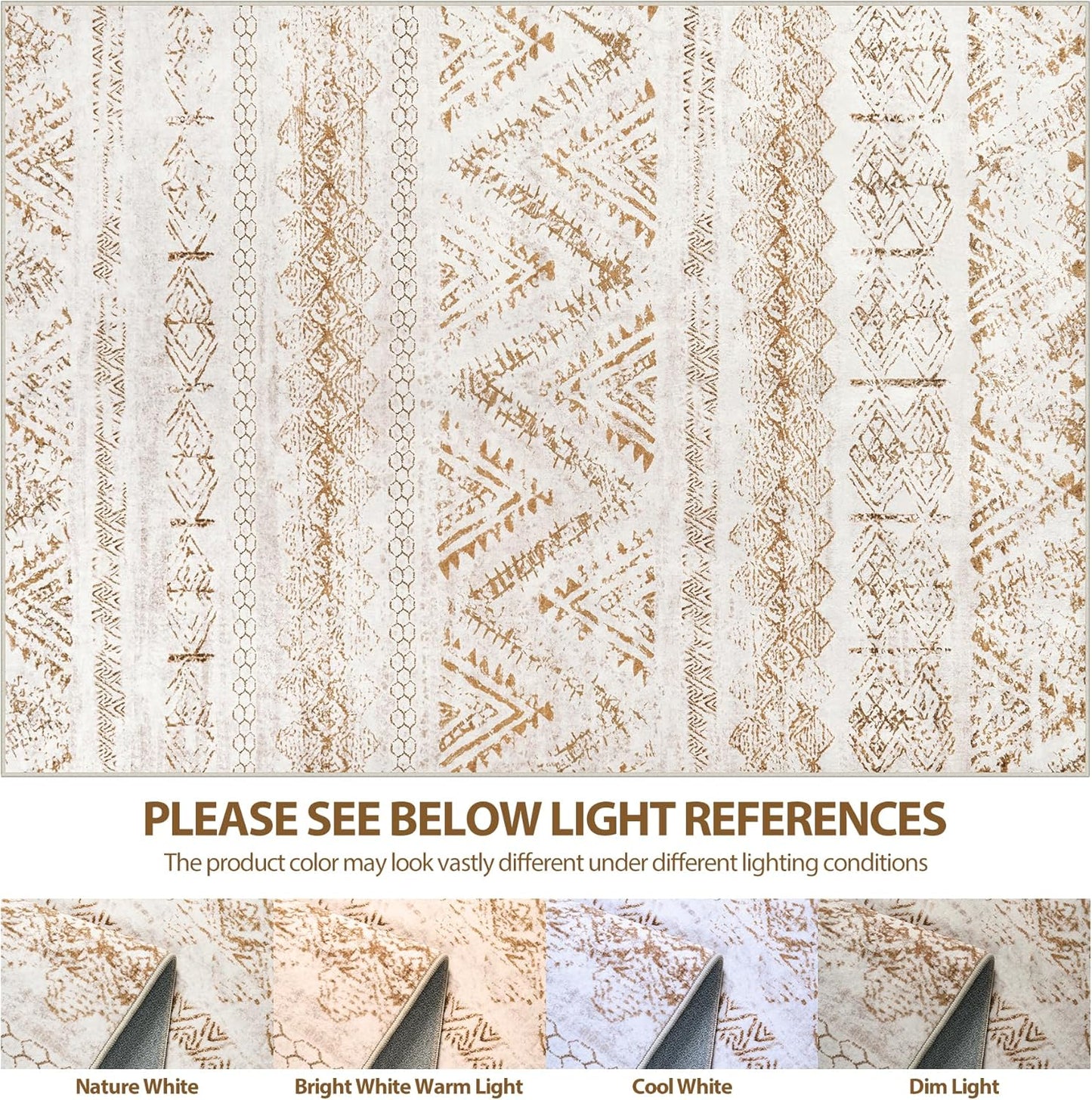 Area Rug Living Room Carpet: 5x7 Large Moroccan Soft Fluffy Geometric Washable Bedroom Rugs Dining Room Home Office Nursery Low Pile Decor Under Kitchen Table Light Brown/Ivory