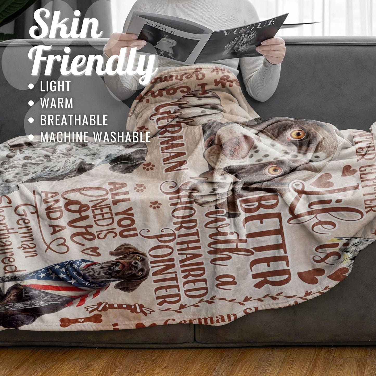 German Shorthaired Pointer Gifts for Women, Flannel Throw Blanket for Dog Mom Dad Owner Wiener Dog Lovers, 50 x 65 Inches, Beige