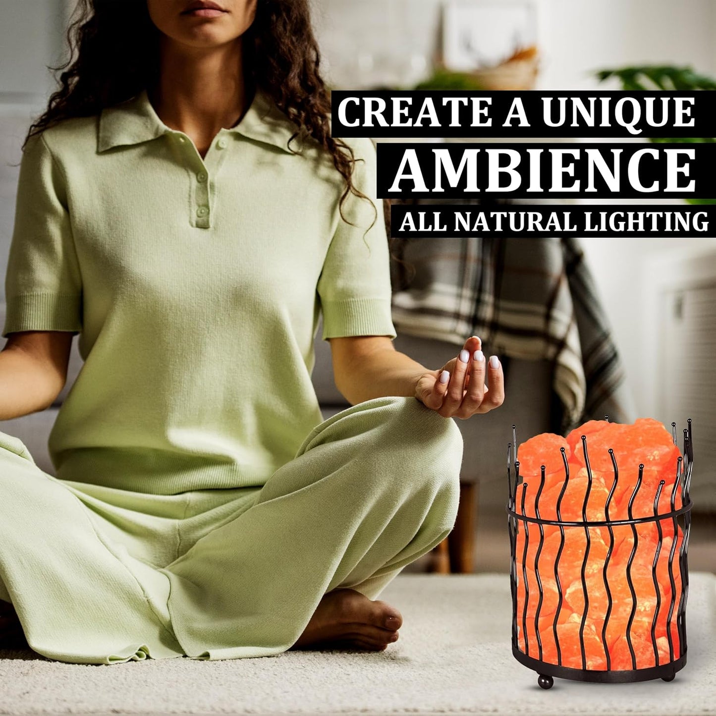 WBM Tall Round Metal Basket Salt Chunks lamp with Touch Dimmer Switch | 6-8 lbs, Salt Lamp, Ideal for Gift, Decor & Desk