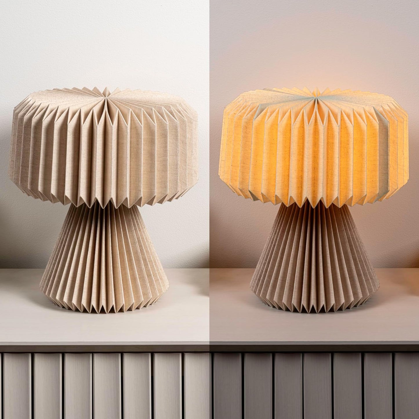 JONATHAN Y 12.8" Natural Modern Art Deco Accent LED Table Lamp for Bedroom, Paper Pleated Shade, Scandinavian Boho Small Bedside Lamp, LED Bulb Included JYL9107B