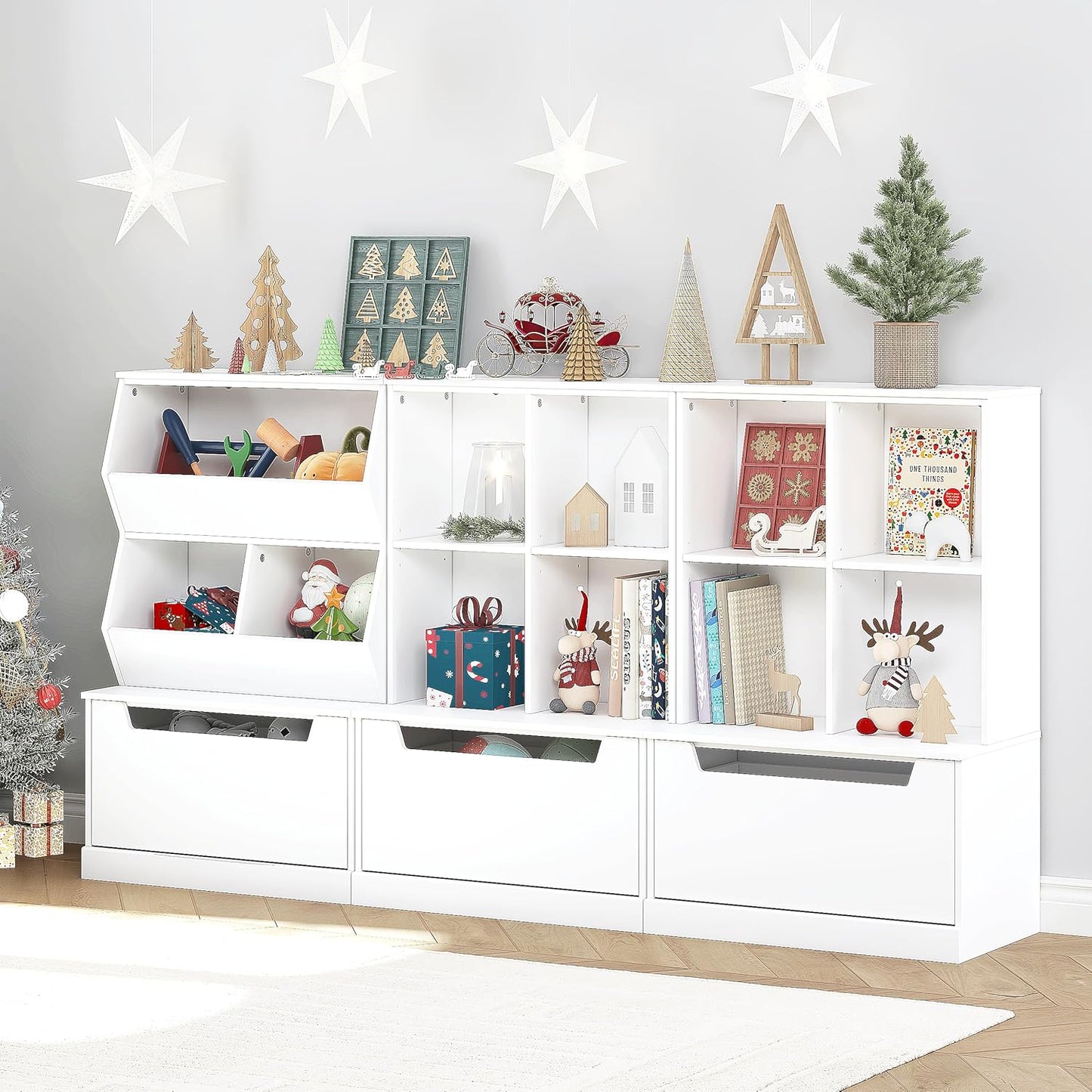 UTEX Kids Toy Storage Organizer, Bookshelf for Kids and Bookcase with Drawer, Children Open Storage Cubby for Bedroom Playroom Nursery White