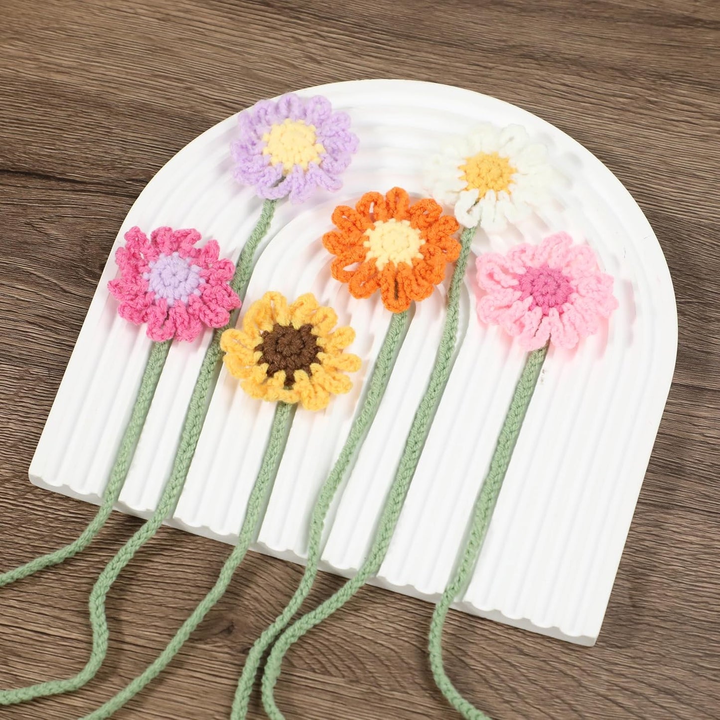 6 Pack Flower Crochet Bookmarks,Daisy Sunflower Bookmark for Women Personalized Crochet for Book Lovers and Teachers