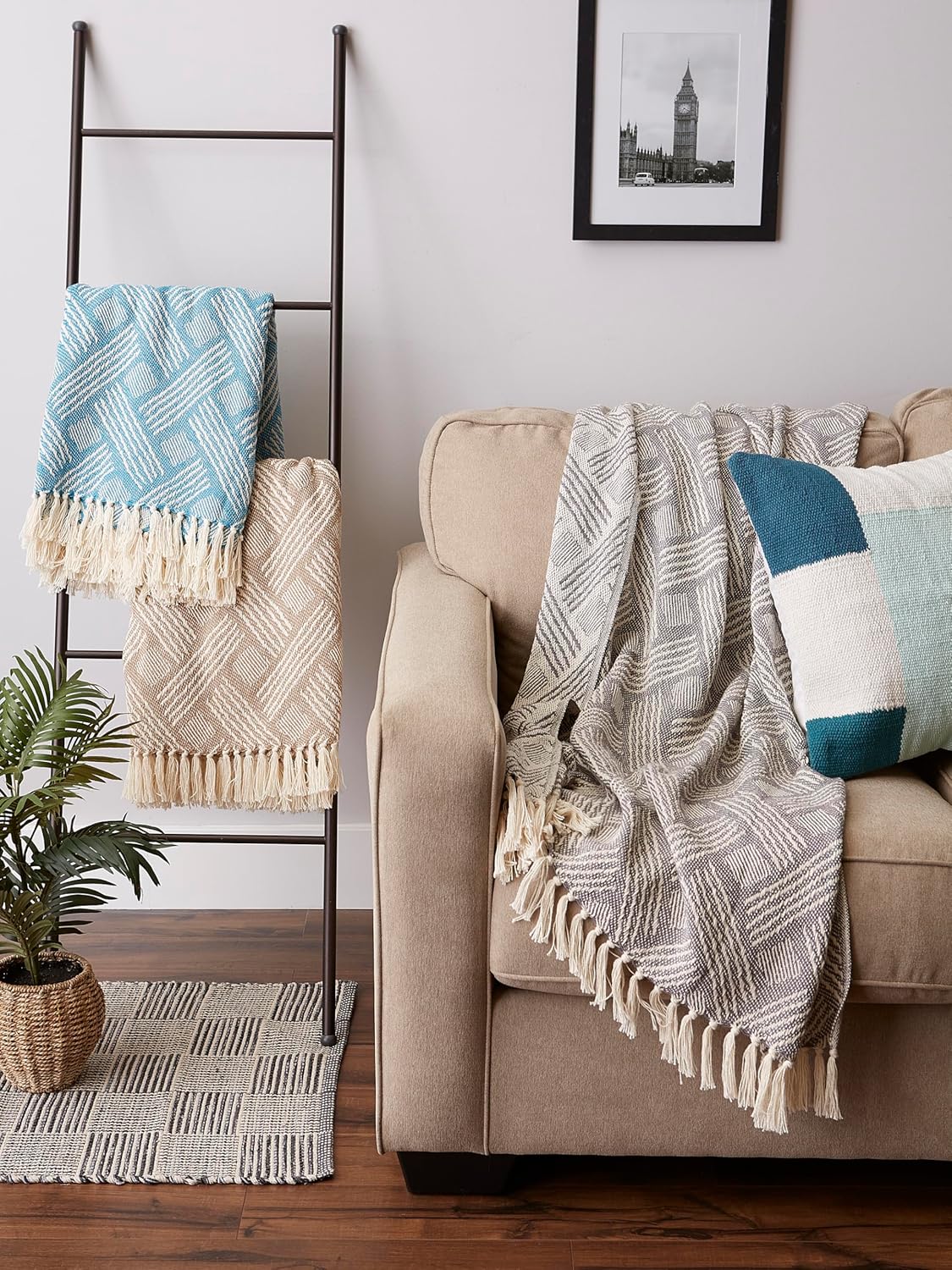 DII Transitional, Basketweave Woven Throw, 50x60, Stone