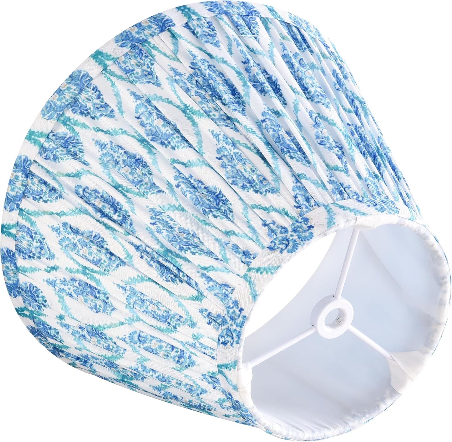 GOSO 5"× 9"×6.4" Spider Blue Pleated Lamp Shades Set of 2 Small Bell,Multi Floral Lampshades for Table Lamps Wall Lamps,Art Deco Lamp Shade Replacement,Barrel Paoda Shade No Assembly Required
