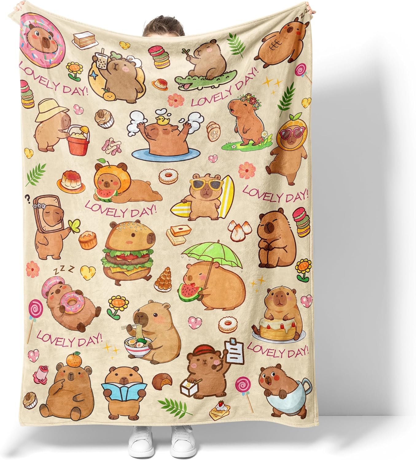 Blanket Gifts for Kids Girls Boys Adults Animals Lovers, Flanne Throw Blanket, Soft Cozy, Warmth, Fluffy Fuzzy Blankets for Couch, Bed, Travel, Living Room, Home, Decor (Capybara 2, 80"x60")