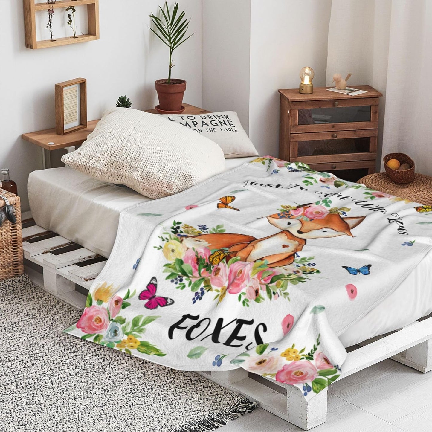 Cute Fox Blanket Just A Girl Who Loves Fox Flannel Throw Blankets Bed Bedding Couch Decor Gifts for Kids Boys Girls Toddler Adults 80"x60"