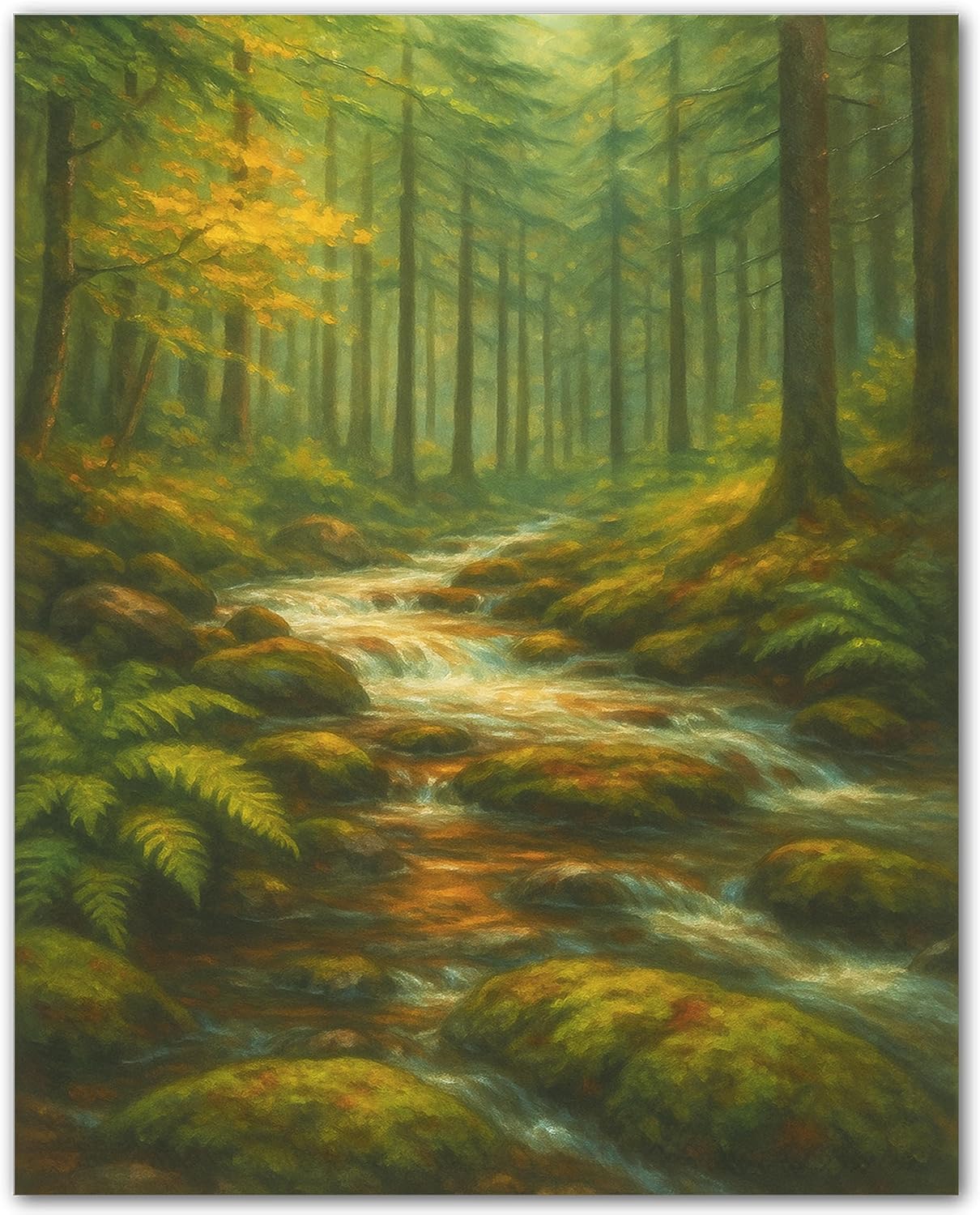 Tranquil Stream in Mossy Forest - Nature Posters for Wall - Scenic Landscape Poster Print for Home Office or Classroom Decor - Forest Poster for Relaxing Earthy Wall Art