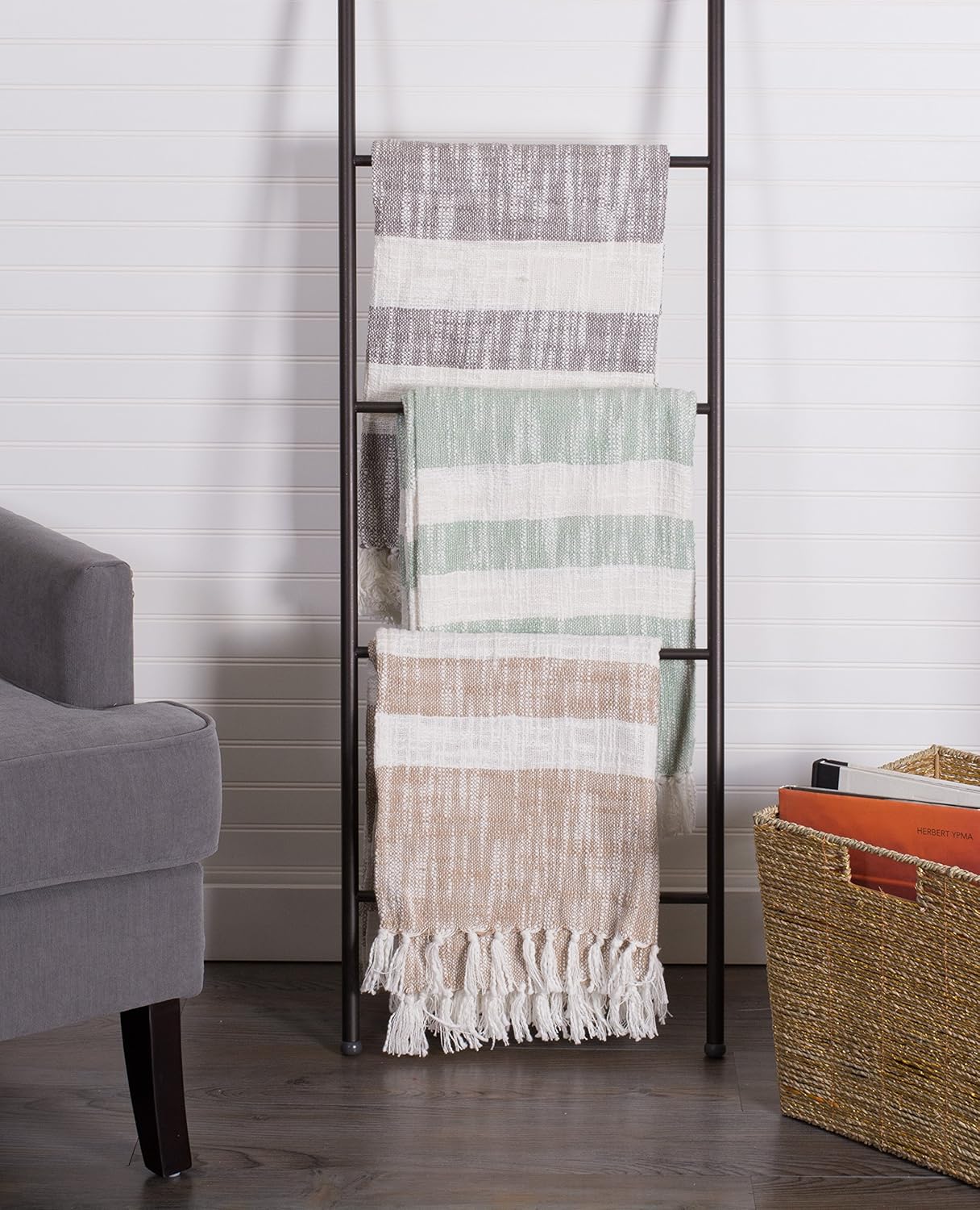 DII Mid-Century Modern Slub Stripe Woven Throw, Taupe, 50x60