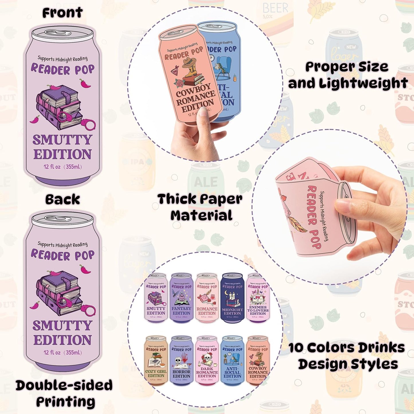 Laffact Drinks Soda Ticket Book Club Bookmarks - 100Pcs Reader Pop Dark Romance Reading Tracker, Funny Designed Book Accessory Bookish Page Marker Reading Gifts for Book Lover Women Men School Library