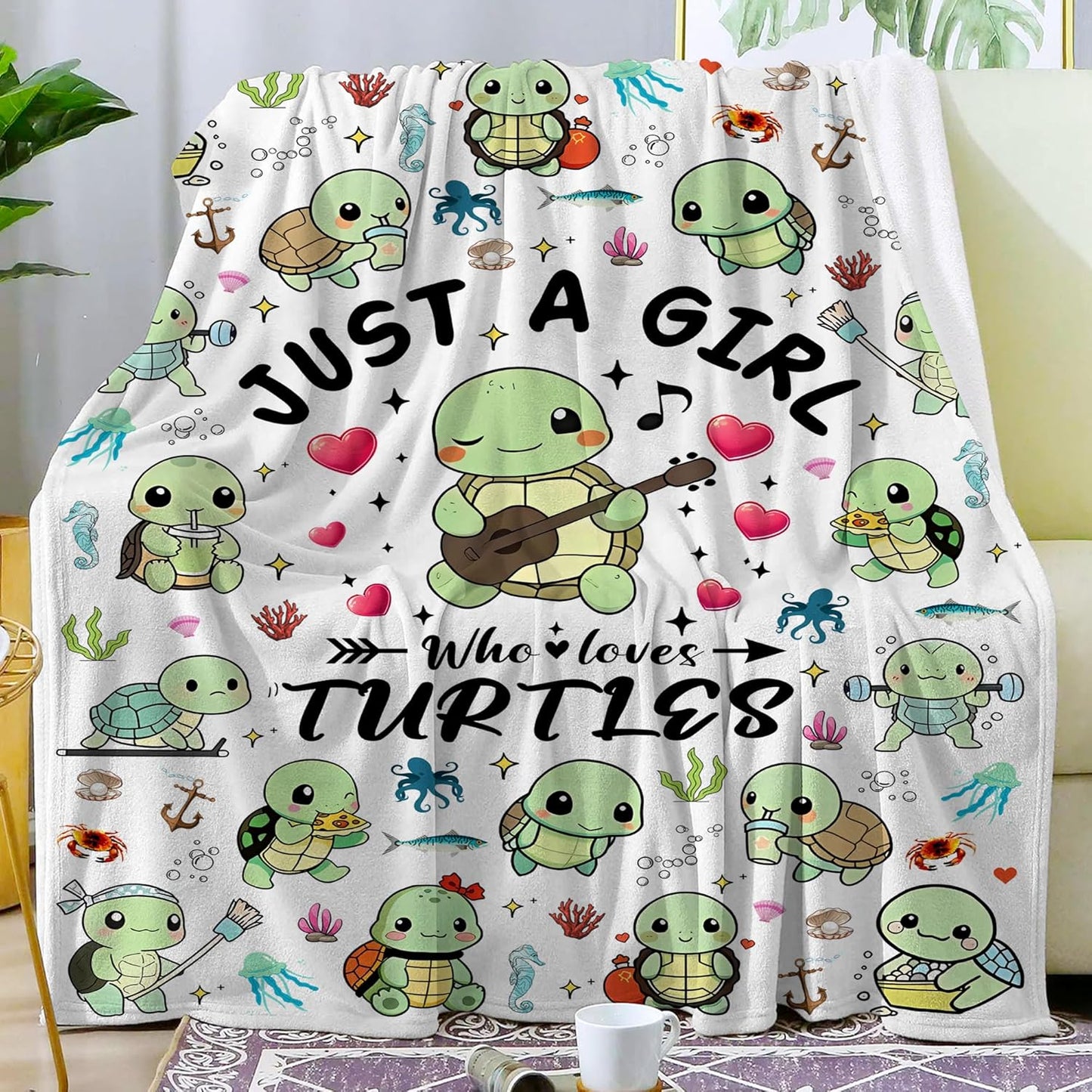 Sea Turtle Blanket Soft Cozy Flannel Turtles Themed Throw Blankes Decor Bedding Gifts for Kids Girls Adults 60"x50"