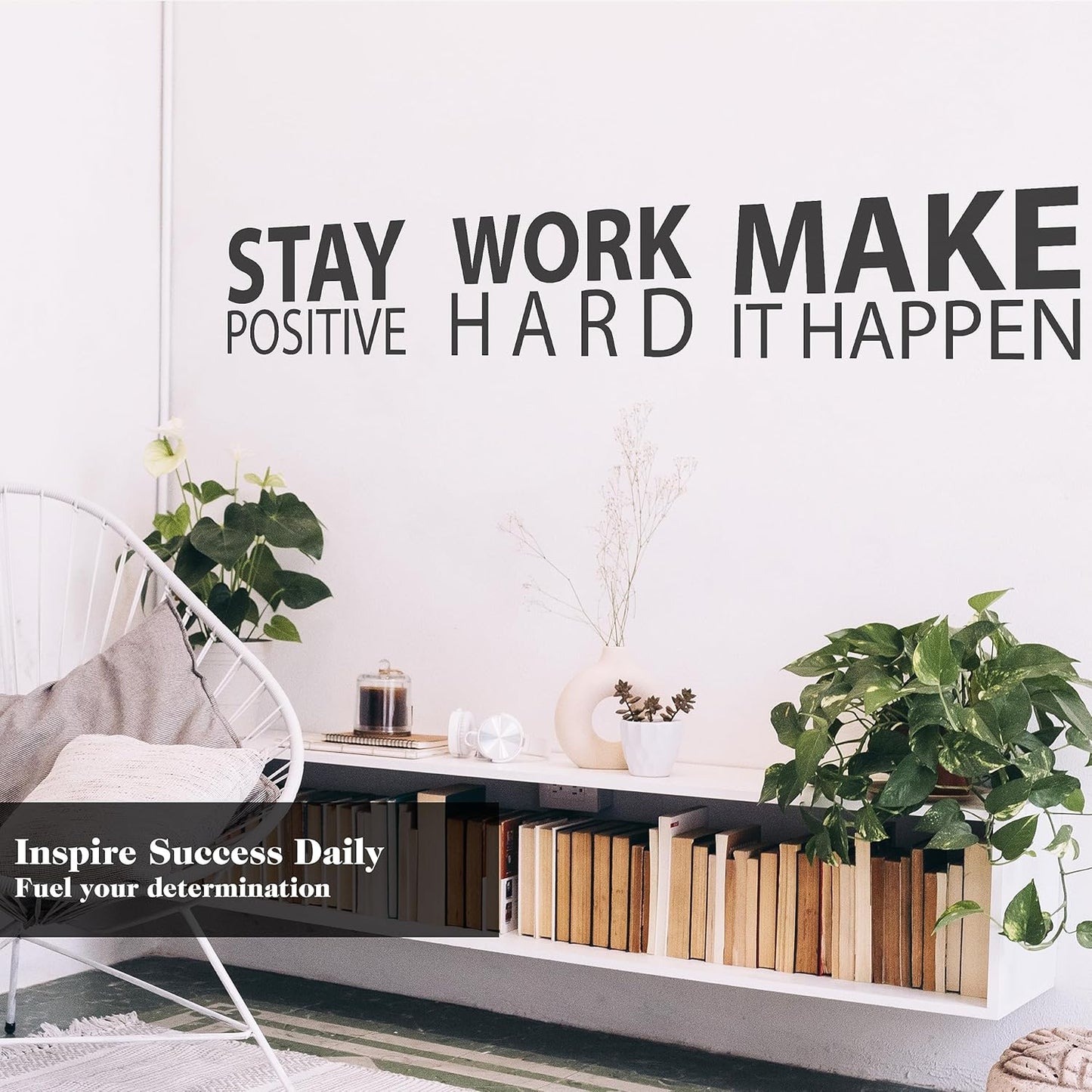 My Vinyl Story Large Stay Positive Work Hard Make it Happen Wall Sticker Inspirational Wall Decal Motivational Office Decor Quote Wall Art Vinyl Wall Decal School Classroom Gym Words and Saying