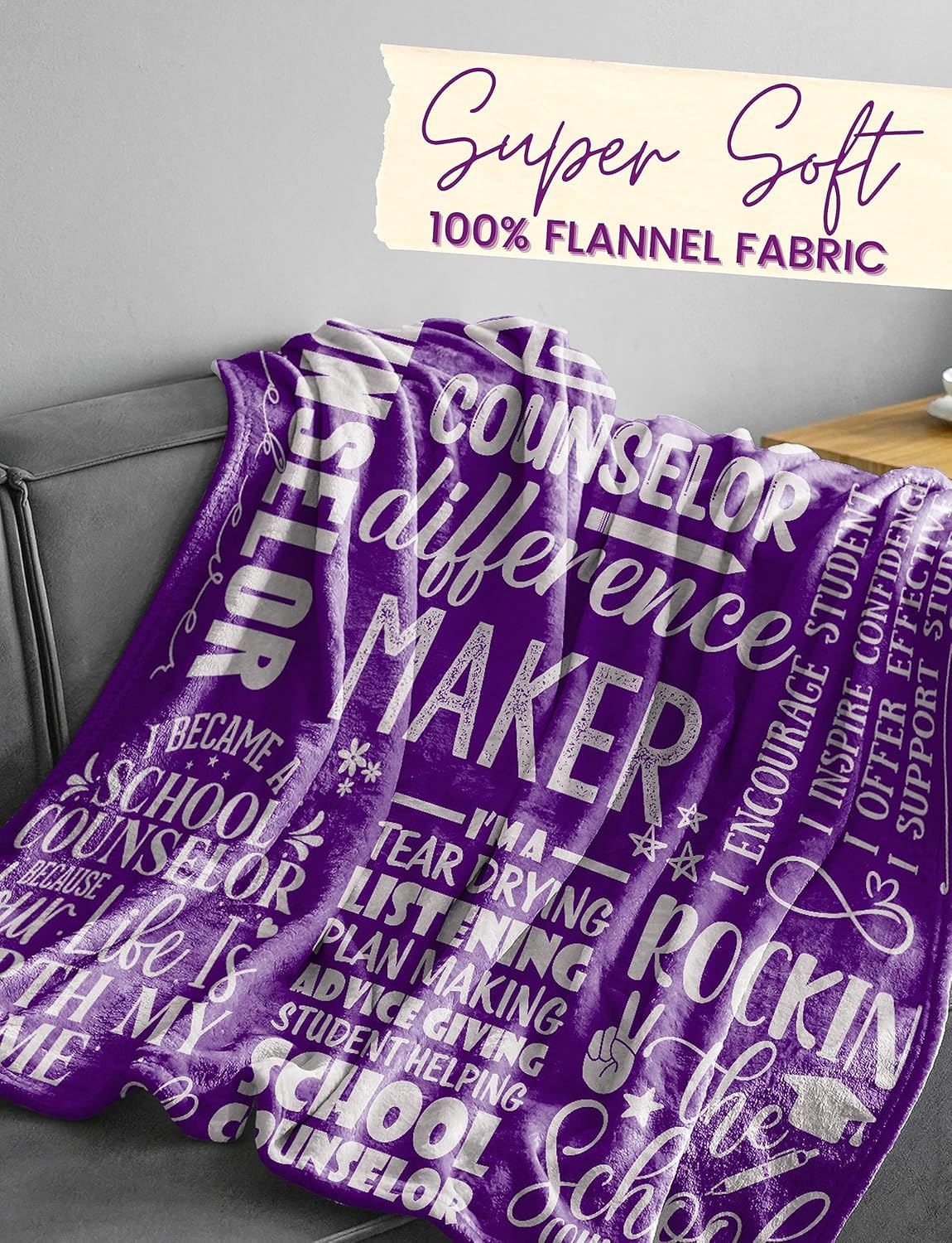 School Counselor Gifts, Bed Flannel Plush Throw Blankets (50"x 65"), Counselor Appreciation Gifts for Women on Birthday, Christmas, School Counselor Difference Maker
