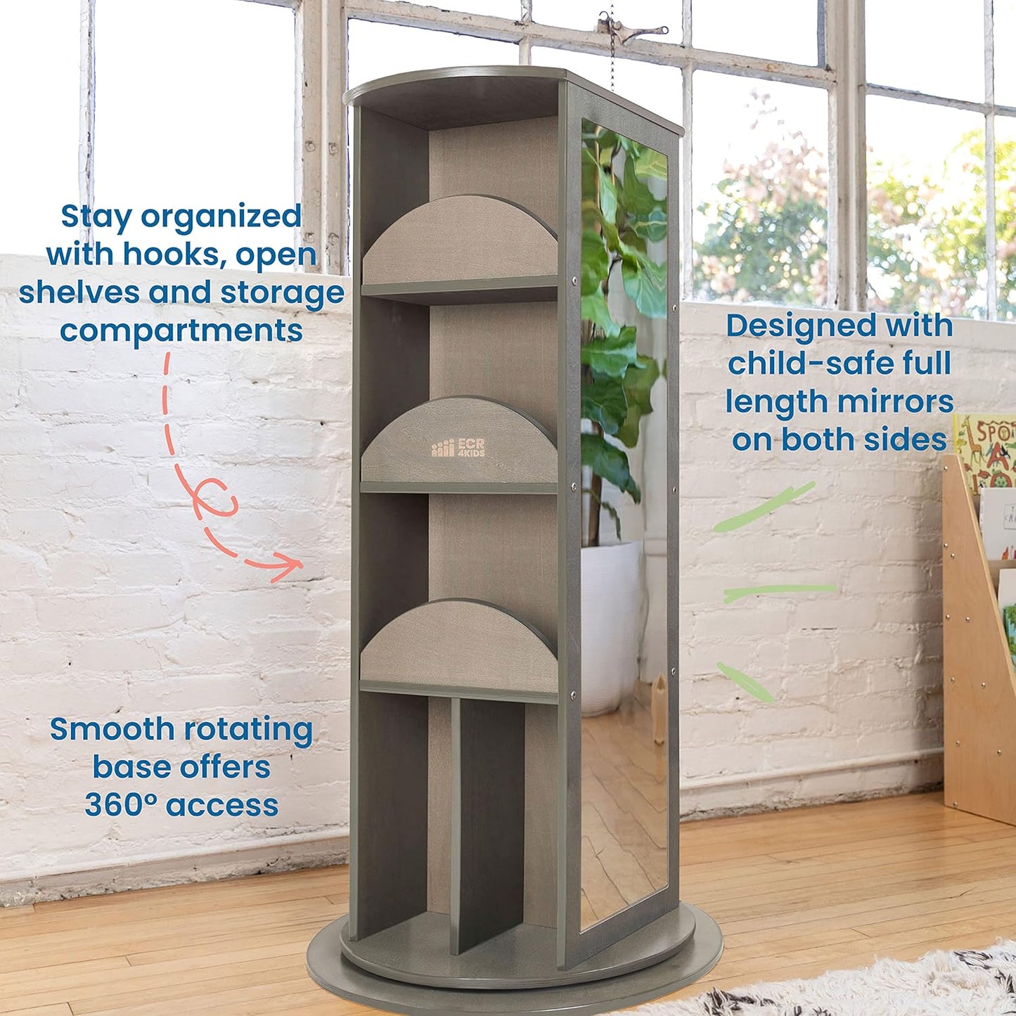 ECR4Kids Rotating Dress-Up Carousel, Costume Organizer, Grey Wash