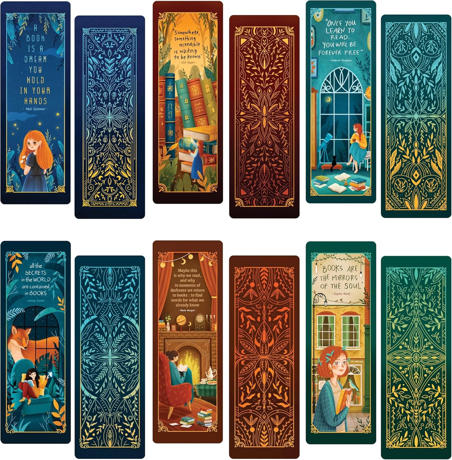 Aesthetic Bookmarks for Book Lovers - 12 Artwork Book Markers for Women & Men - Double-Sided Bulk Bookmarks for Kids & Teens - Unique & Cool Book Markers for Men Book Accessories by Livin Harmony