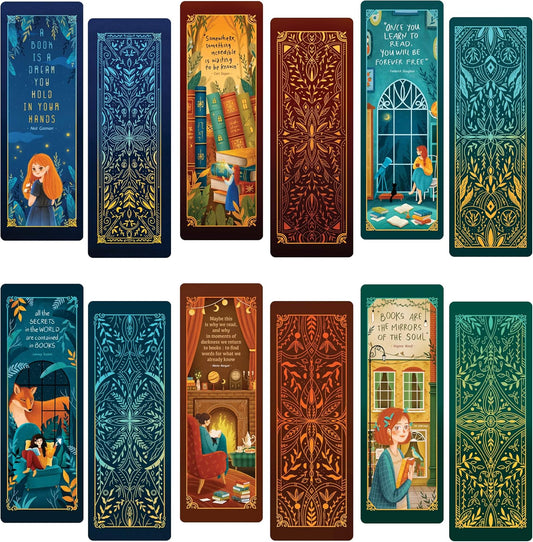 Aesthetic Bookmarks for Book Lovers - 12 Artwork Book Markers for Women & Men - Double-Sided Bulk Bookmarks for Kids & Teens - Unique & Cool Book Markers for Men Book Accessories by Livin Harmony