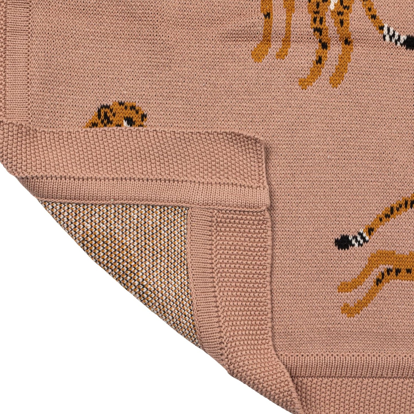 Creative Co-Op Cotton Knit Throw with Cheetahs, Multicolor
