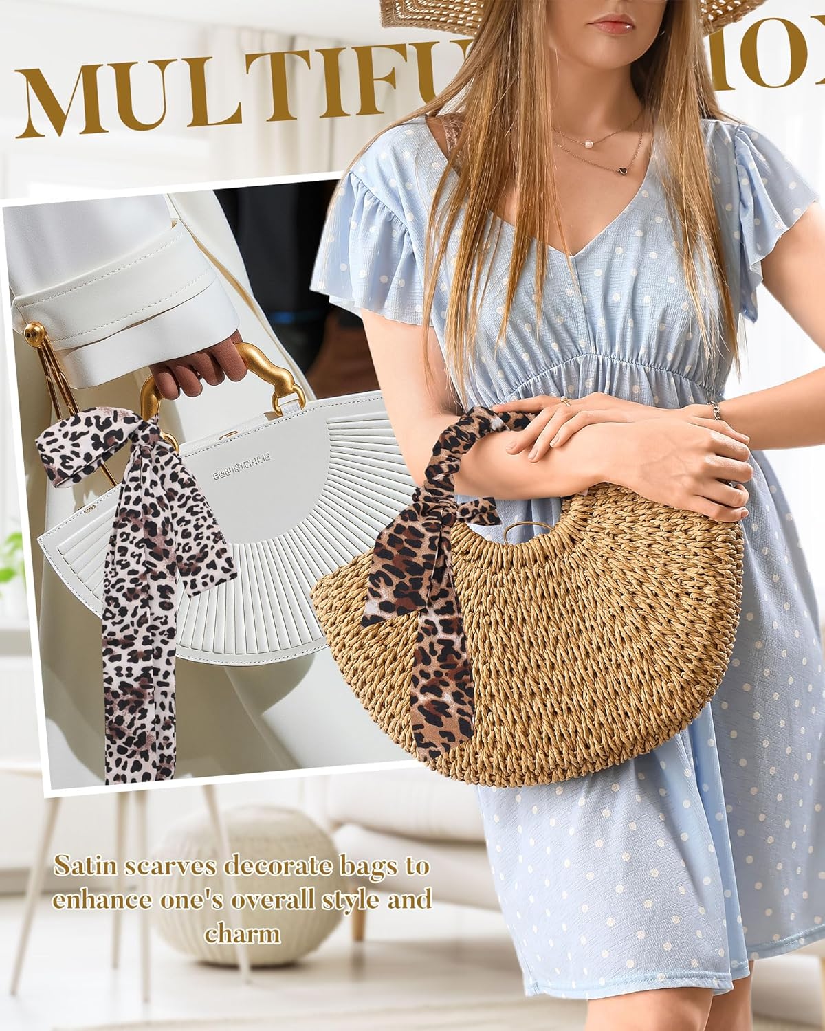 CHLINS 3 Pcs Head Scarves for Women Leopard Purse Bag Scarfs for Handbags Long Skinny Hair Band Neck Scarf for Women Girls