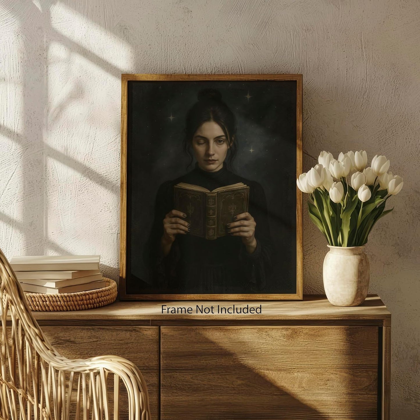 ZUKIY Gothic Reader in Shadows - Gothic Wall Art - Dark Academia Poster - Decor Wall - Artwork - Art Print - Unframed 8x10 Poster for Bedroom Office Library Studio