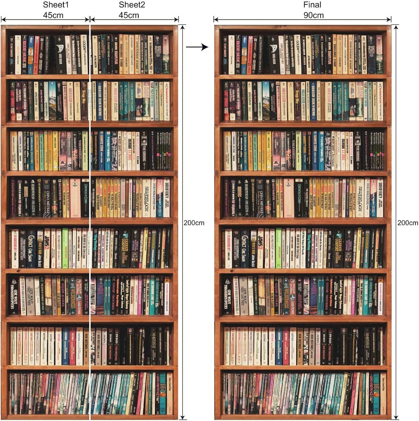 3D Door Stickers for Interior Doors Bookshelf Full of Books in Library Vintage Bookcase Background Vinyl Waterproof Self Adhesive Door Mural Decals for Bedroom Office Bathroom 90 x 200 cm